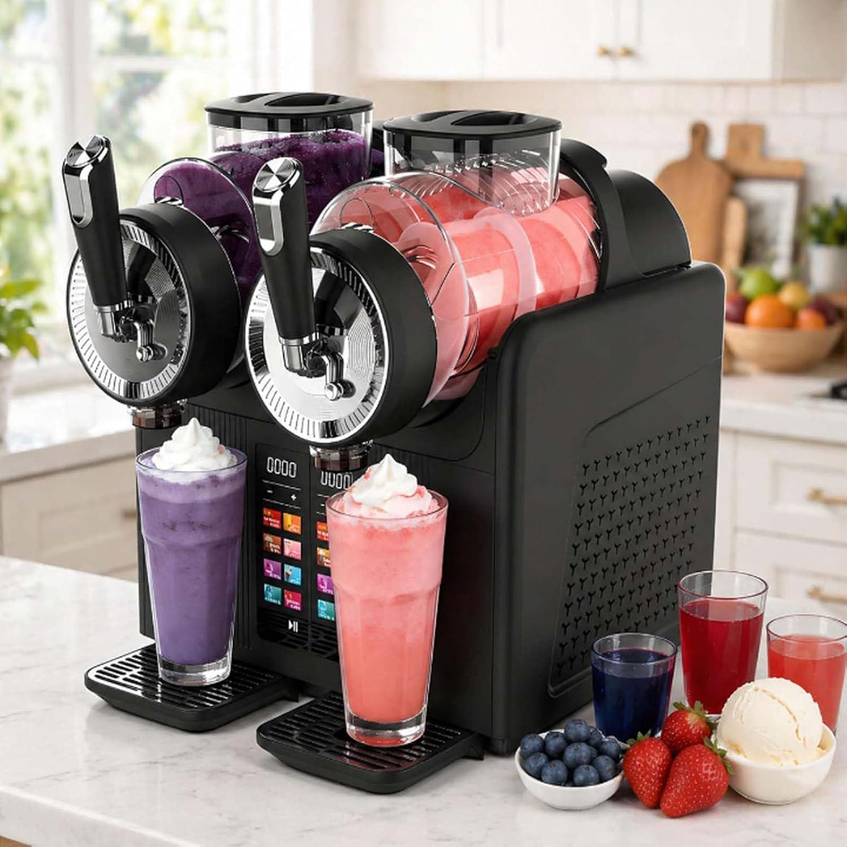 430 Eismaschine, 2 x 2 l (4000 ml), 430 W, Schwarz, W-Slush-Eis-Maschine, Mit Zwei 2-Liter-Behältern, 7 Temperaturstufen