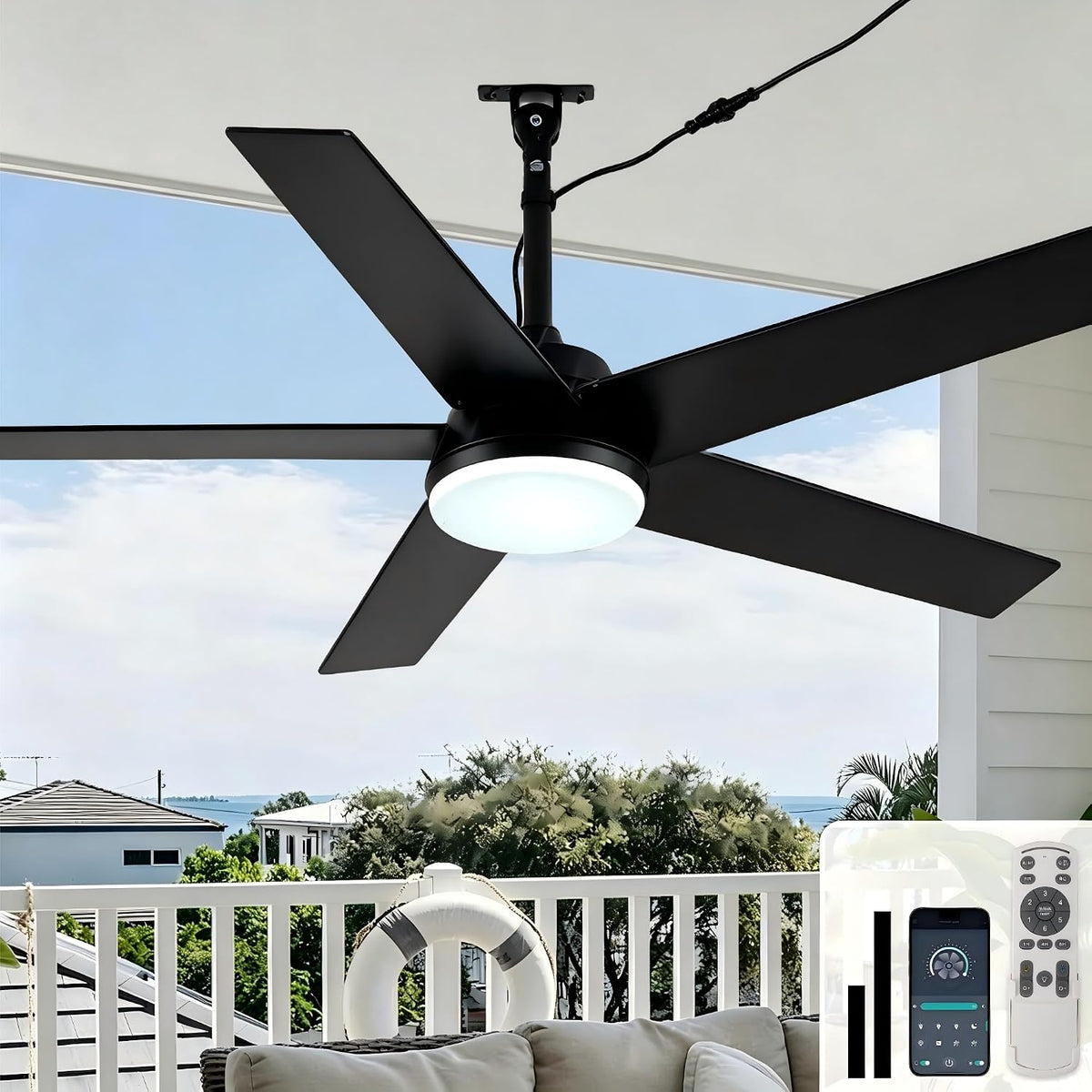 CNCMtiger Pavillon, 121,9 cm, Weiß, wasserdichter Outdoor-Deckenventilator mit Licht, IP65 Nassbewertung, zum Aufhängen