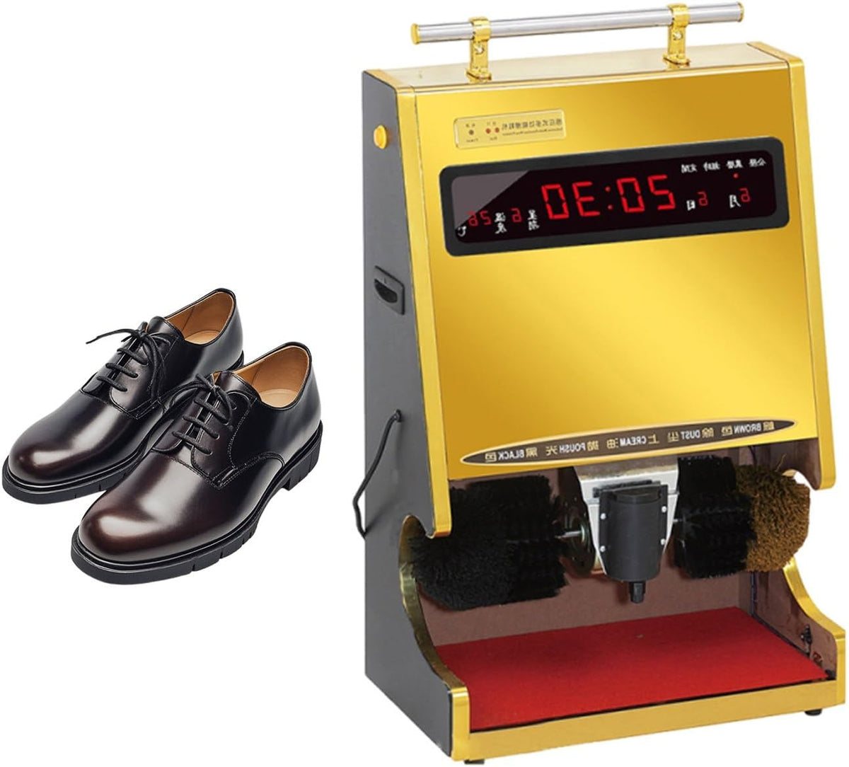Lissontine Schuhreiniger, 100 W, Edelstahl, Grau, Vollautomatische Schuhputzmaschine Mit Zeitanzeige, Elektrischer Mit Doppelbürste Für Lederschuhe