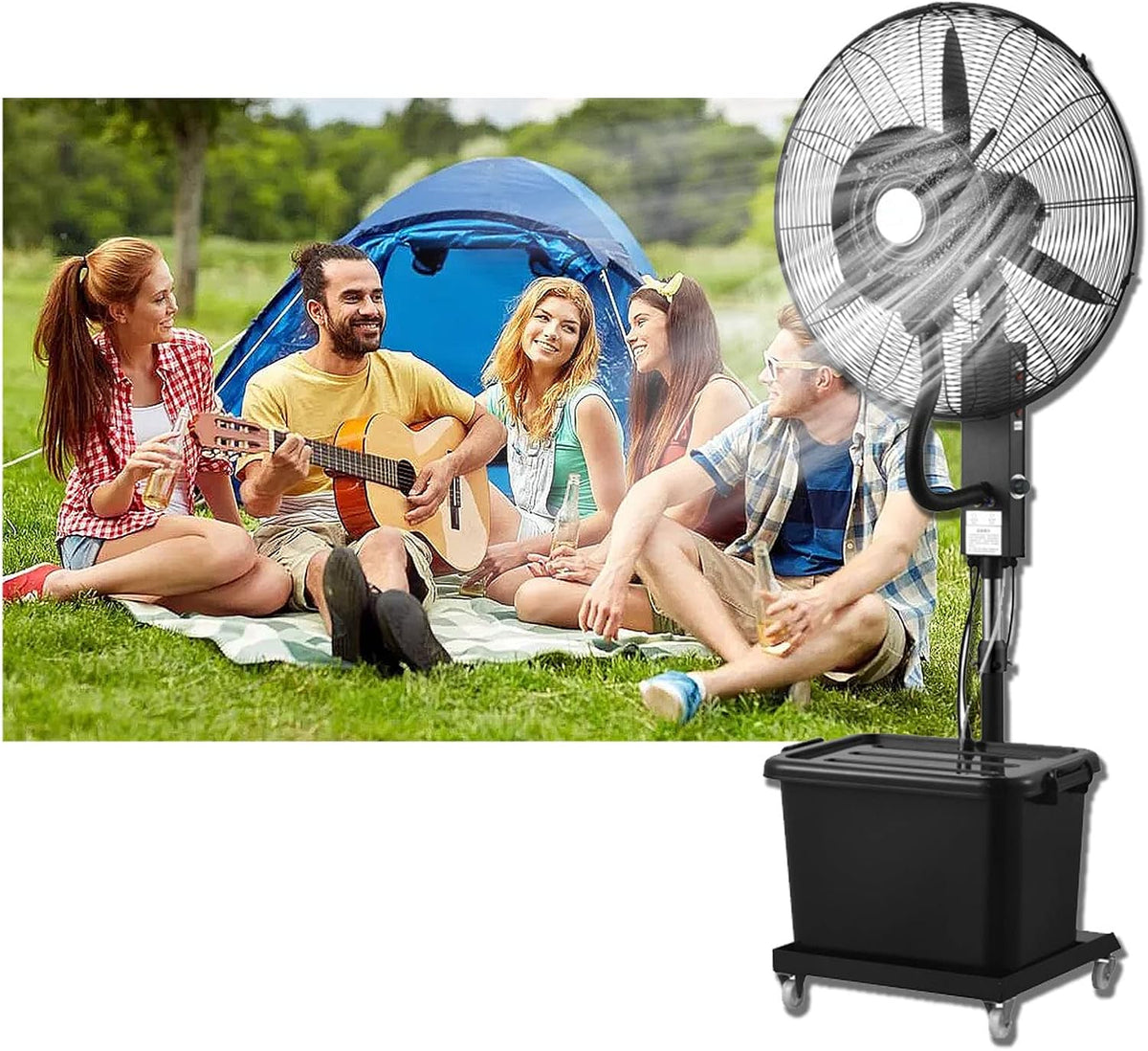 Outdoor Standventilatoren, Grau, Misting Fan, Adjustable Pedestal Mist Fan, 60 Degree Oszillation, 3 Speed Cooling Fan