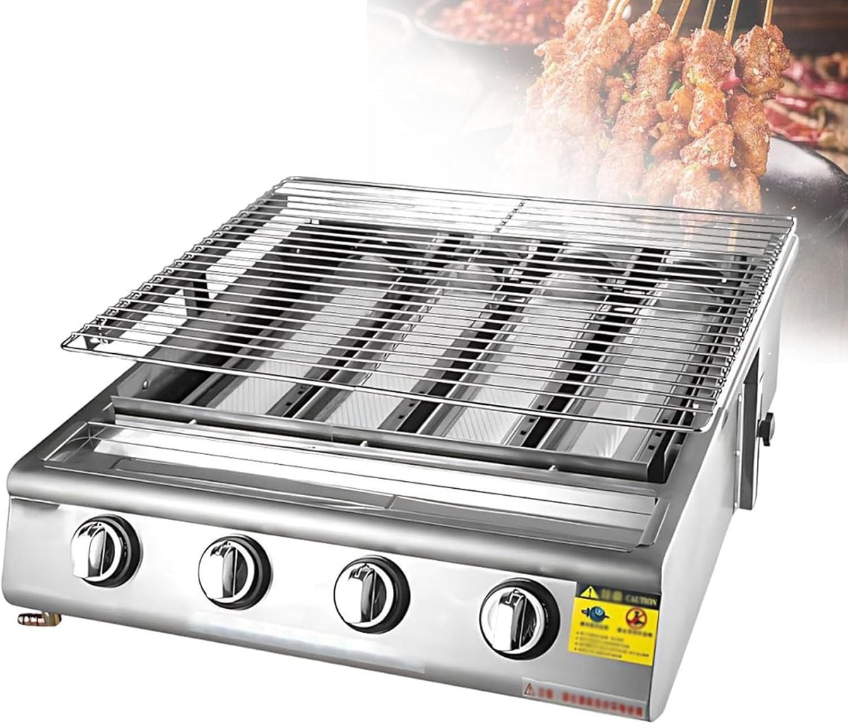 Generisch Gasgrill, Edelstahl, Silber, Kommerzieller rauchfreier BBQ-Grill, elektrischer Spieß-Grill mit Edelstahlhaube