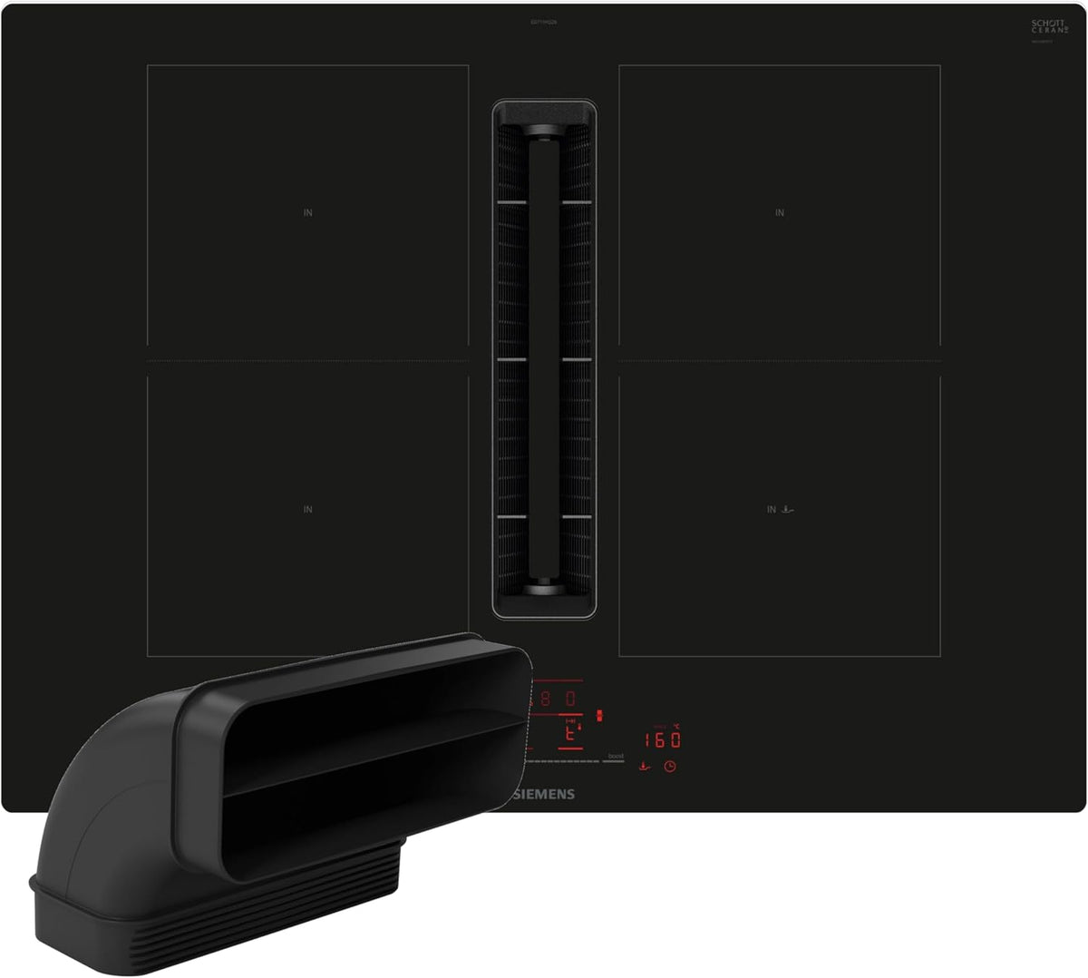 Siemens Kochfeld, 70 cm, Schwarz, iQ500 -Set mit Dunstabzug rahmenlos ED711HGA7
