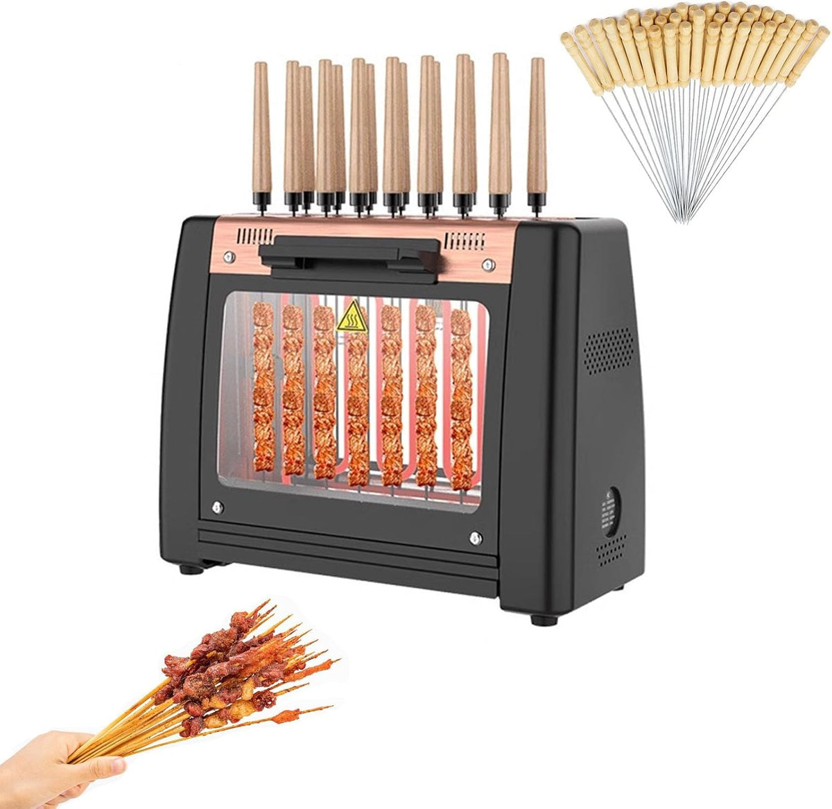 Efficieran Elektrogrill, Braun, Elektrischer Grill für Innenbereiche Rauchfrei, Vertikaler Kebabgrill mit Drehspieß und automatischer