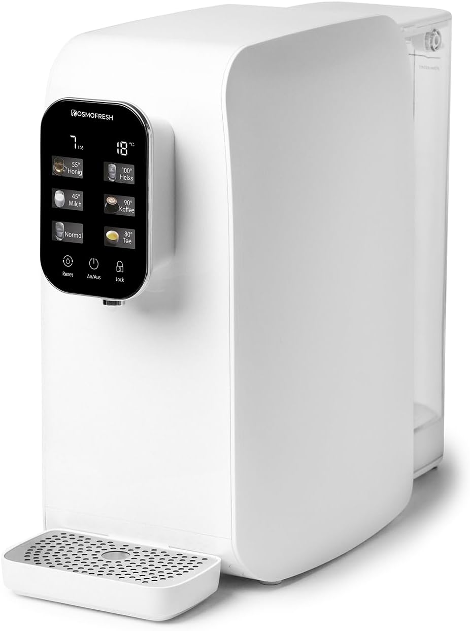 OsmoFresh Wasserhahnfilter, Grau, Auftisch Osmoseanlage Quella Life mit 6 Temperaturstufen