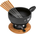 KUHN RIKON Käse-Fondues, 23 cm, Schwarz, Käsefondue-Set aus weißem Ton, inklusive 6 Gabeln mit Bambusgriffen, entworfen in der Schweiz