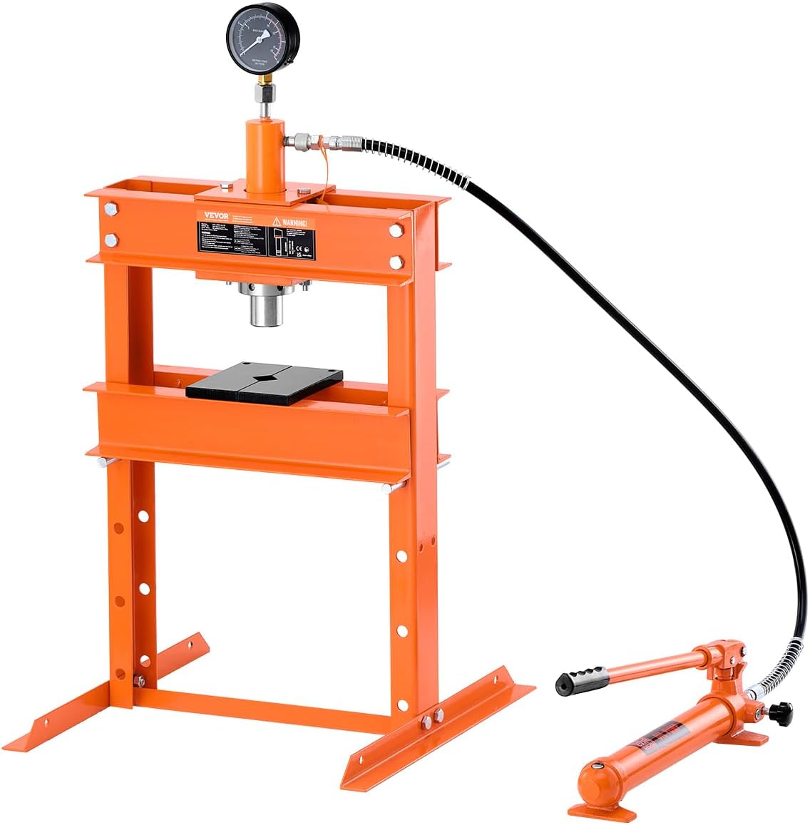 VEVOR Werkstattausrüstung, 130 mm, Orange, hydraulische Werkstattpresse 10 t (H-Rahmen) mit Pressplatte, geeignet zum Biegen & Richten & Stanzen