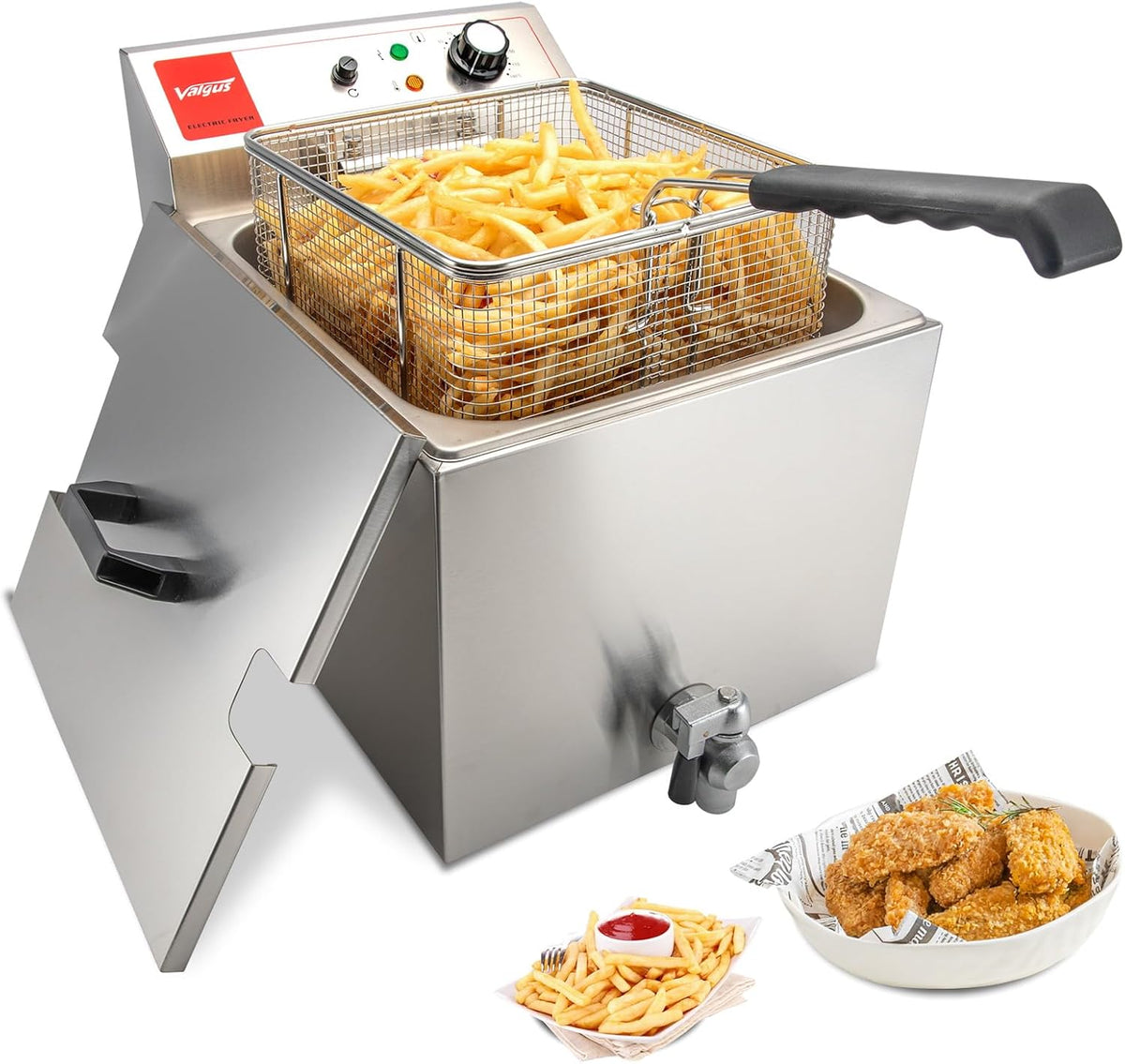 Valgus Heißluftfritteuse, 3300 W, 16 L, Silber, Professionelle elektrische Fritteuse aus Edelstahl