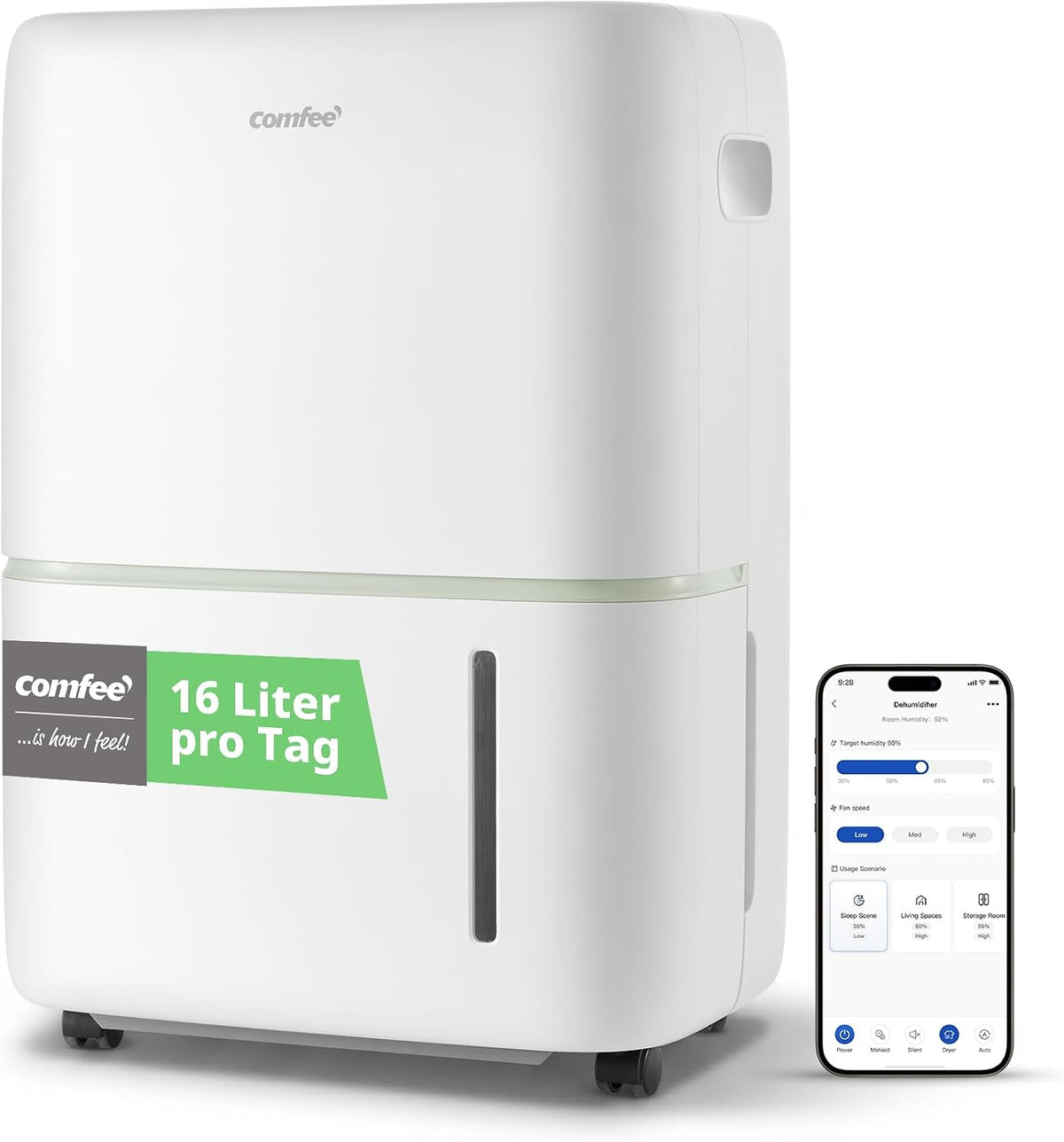Comfee Luftentfeuchter, 16 L, 80m, 32m, 5 L, Weiß, /24h, Raumgröße ca. ³ ( ²), APP-fähig, Smart modu, Timer 24H, Wassertank
