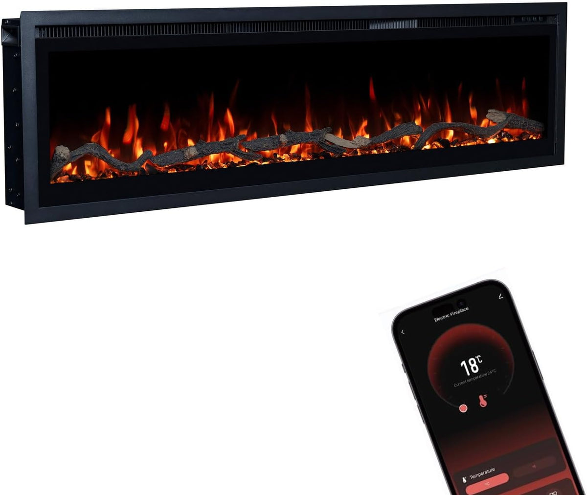 GLOW FIRE Elektrokamin, 127x35x12 cm, 1800 W, Grau, GF Core Core 127 mit realistischem 3D LED-Feuer - Wand