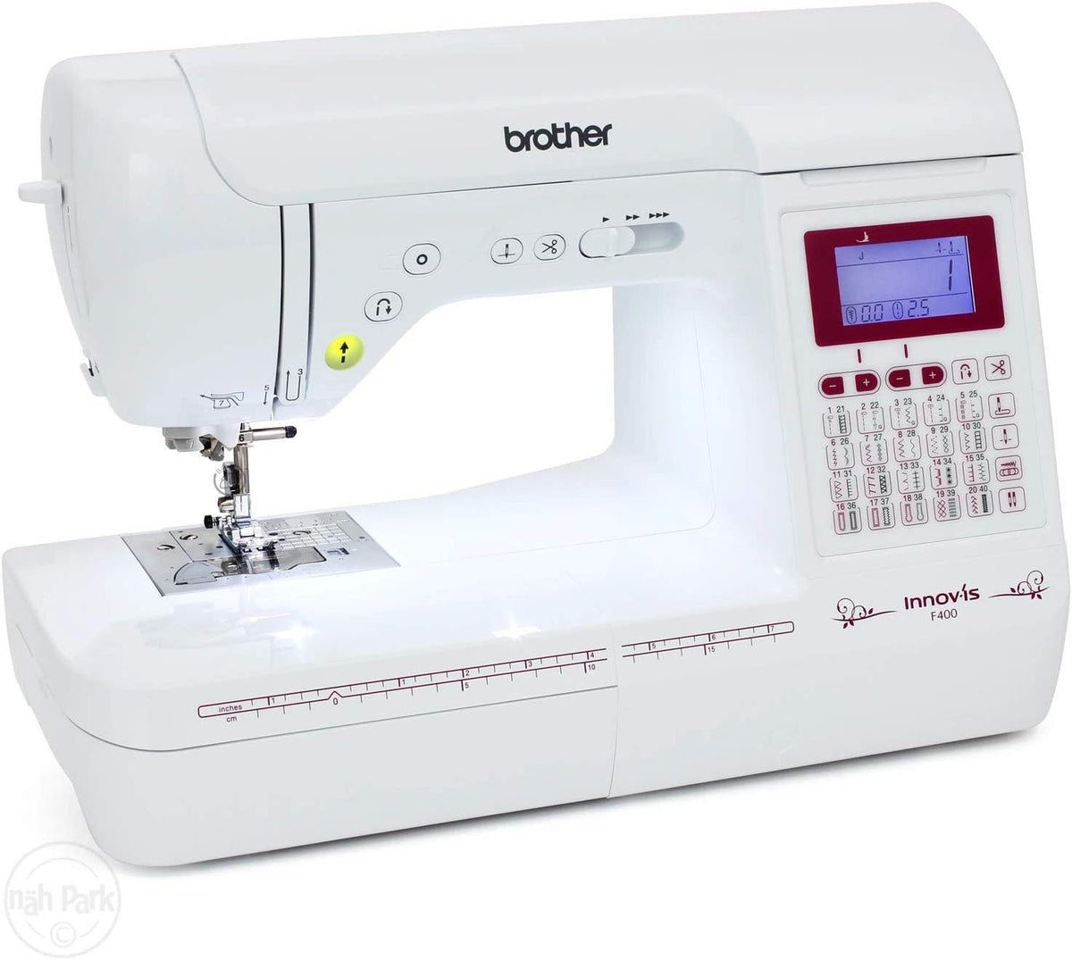 Brother Nadeleinfädler, 2,7 Zoll, Grau, Innov-is F400 Nähmaschine, 40 Nähstiche, 6 Knopflochvarianten, LC-Display