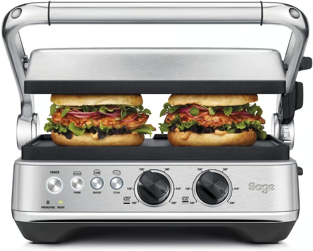 Sage Elektrische Tischgrills, Silber, The BBQ und Press Grill, Gebürsteter Edelstahl