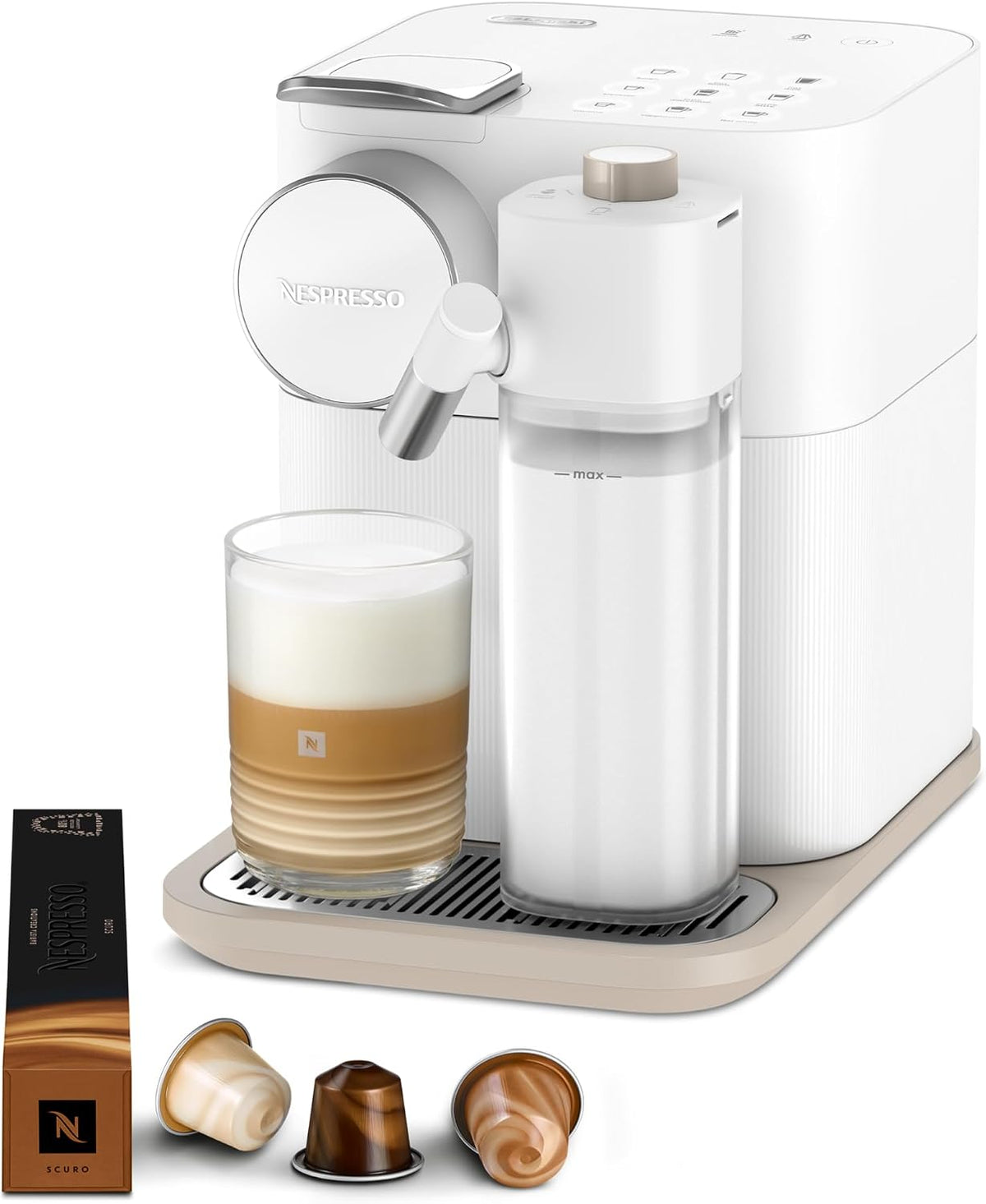 Nespresso Kaffeemaschine, Weiß, DE'LONGHI Gran Lattissima Original Kapselmaschine EN640.W