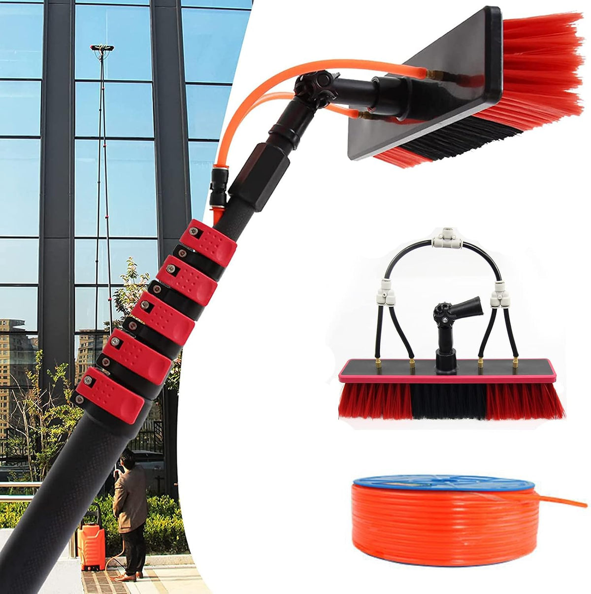 GYEQXKT Fensterabzieher, 10,8 m, 5,4 m, Schwarz, Teleskop-Wasserbürste 3, Fensterreinigungsstange, Solarpanel-Reinigungsgerät