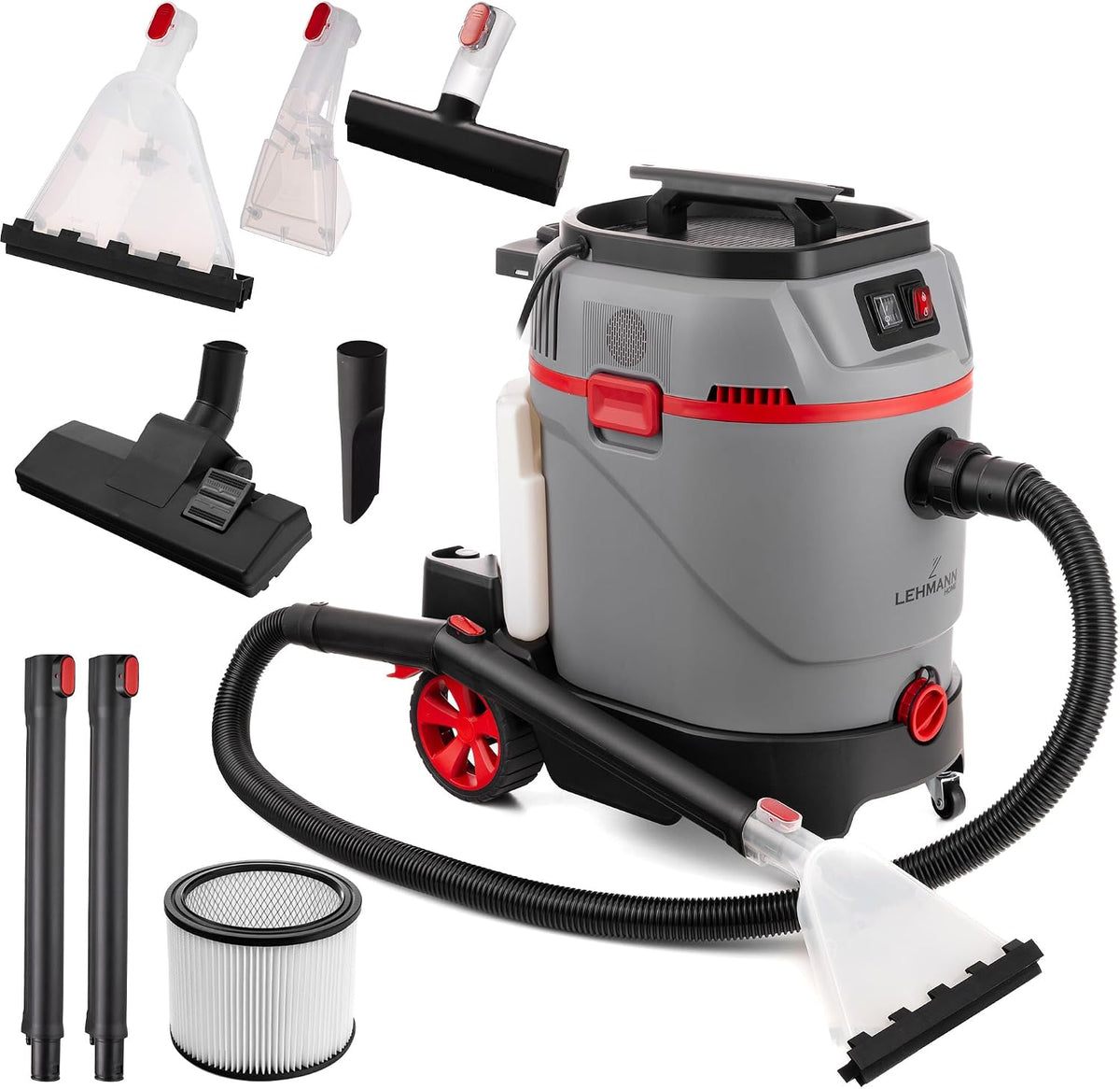 LEHMANN Nass-,Trockensauger für Werkstätten, 35 L, Grau, Primewash 2800 Waschsauger, Profi Teppichreiniger & Polsterreiniger mit Heißwasser 60°C