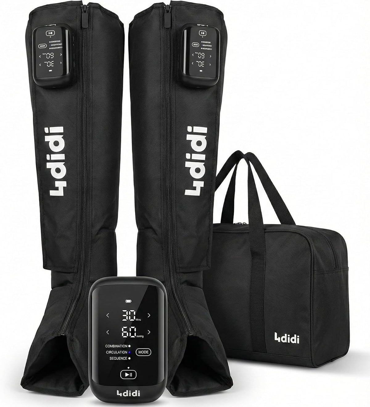 4didi Fußmassagegeräte, Schwarz, Kabellose Kompressionsstiefel, Bluetooth-Beinmassagegerät mit 5 Kammern, Regeneration & Entspannung für müde Beine