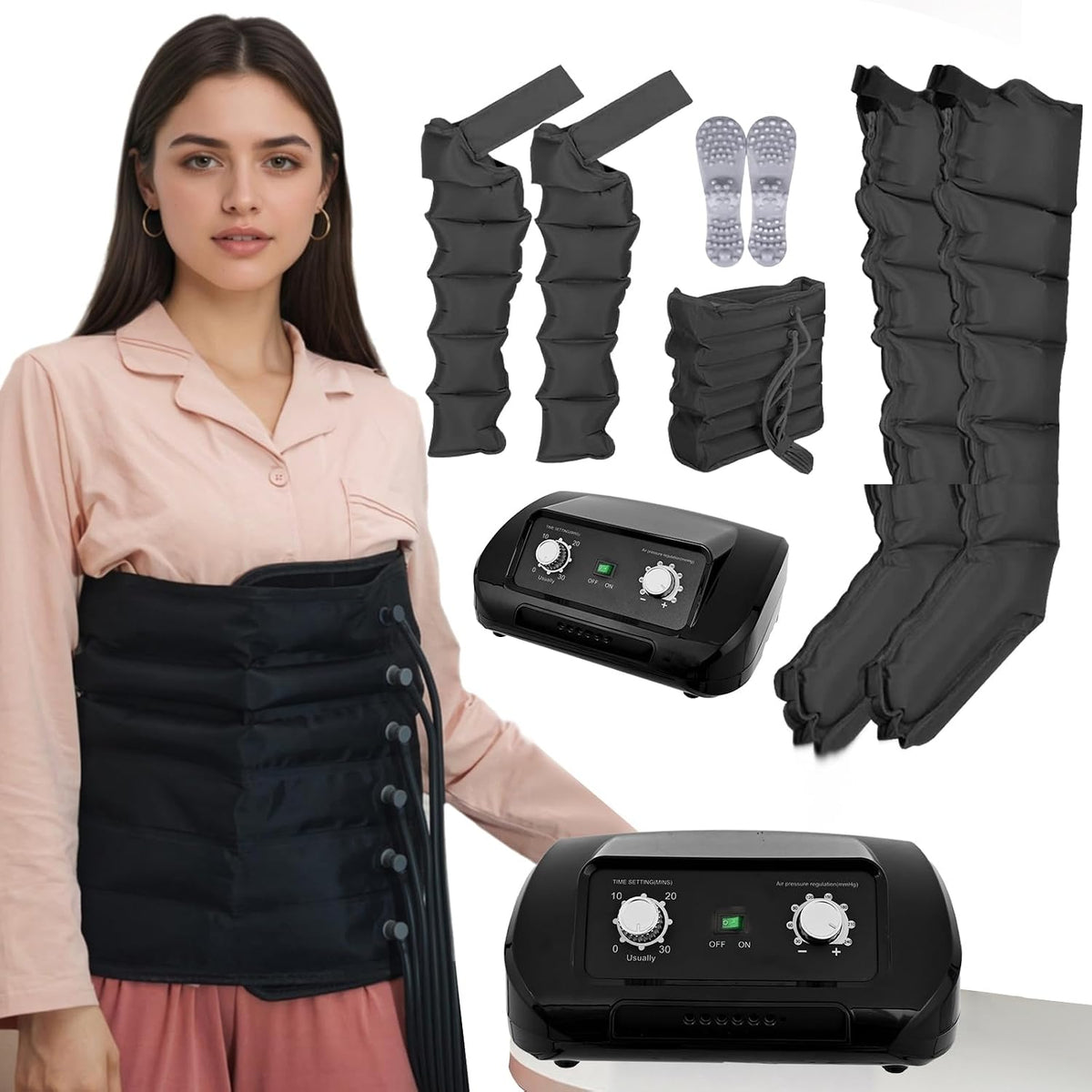 LQJHDM Fußmassagegeräte, Blau, Lymphdrainage Gerät Beine Arme und Bauch, 6-chamber Presoterapia Recovery Boots zu Hause