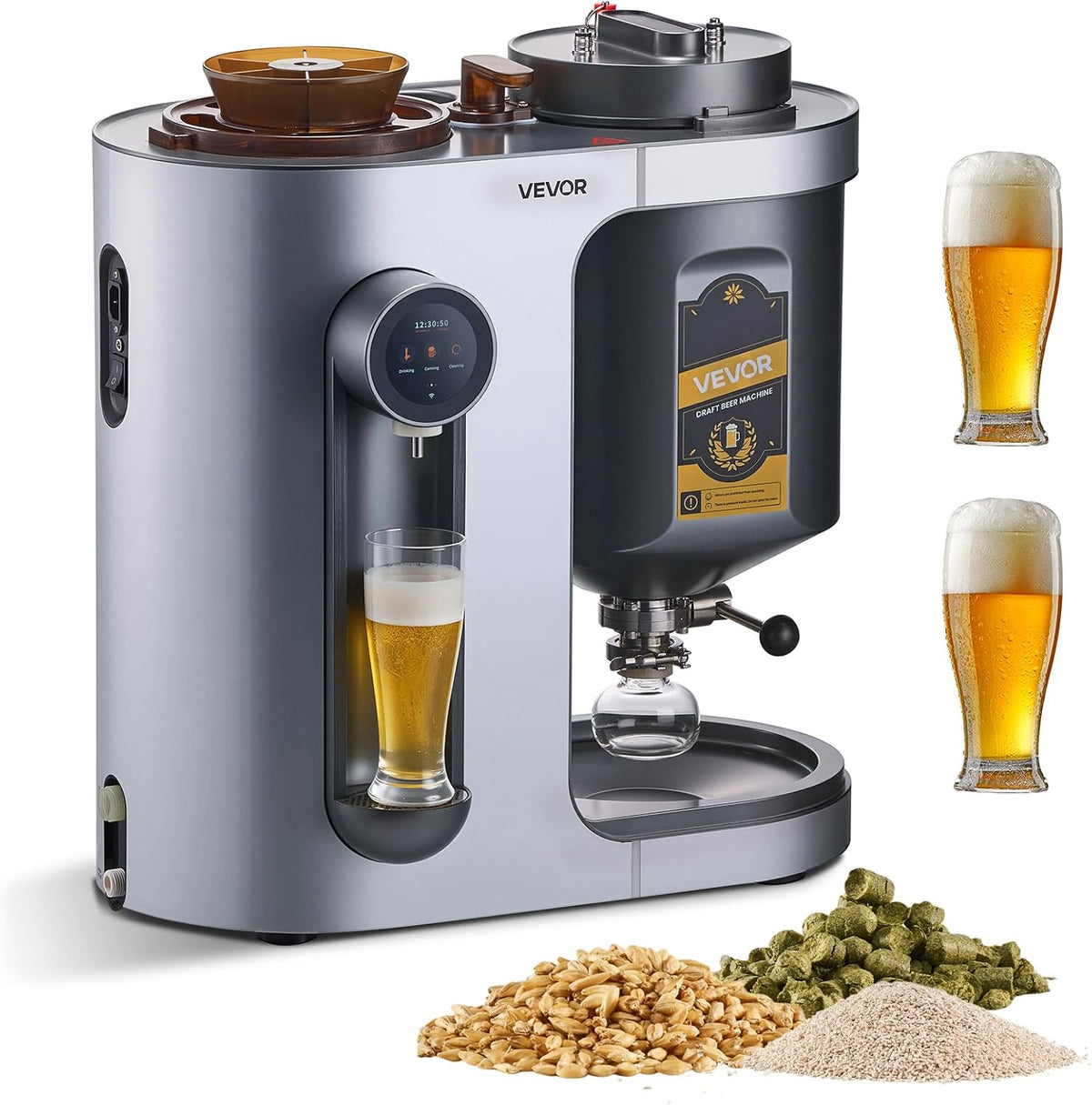 VEVOR Kühler & Wasserspender, 1500 W, 13 L, Silber, Automatische Bierbrauanlage, Bierbraumaschine, Innentank aus Edelstahl 304