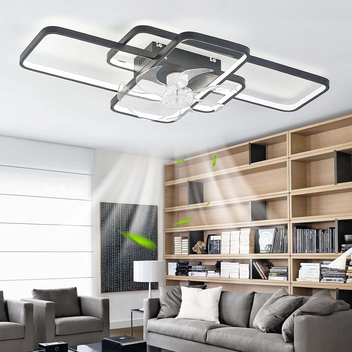 Caufloce Deckenventilator, 80 W, Metall+Acryl+ABS, Schwarz, LED Mit Beleuchtung Und Fernbedienung Leise