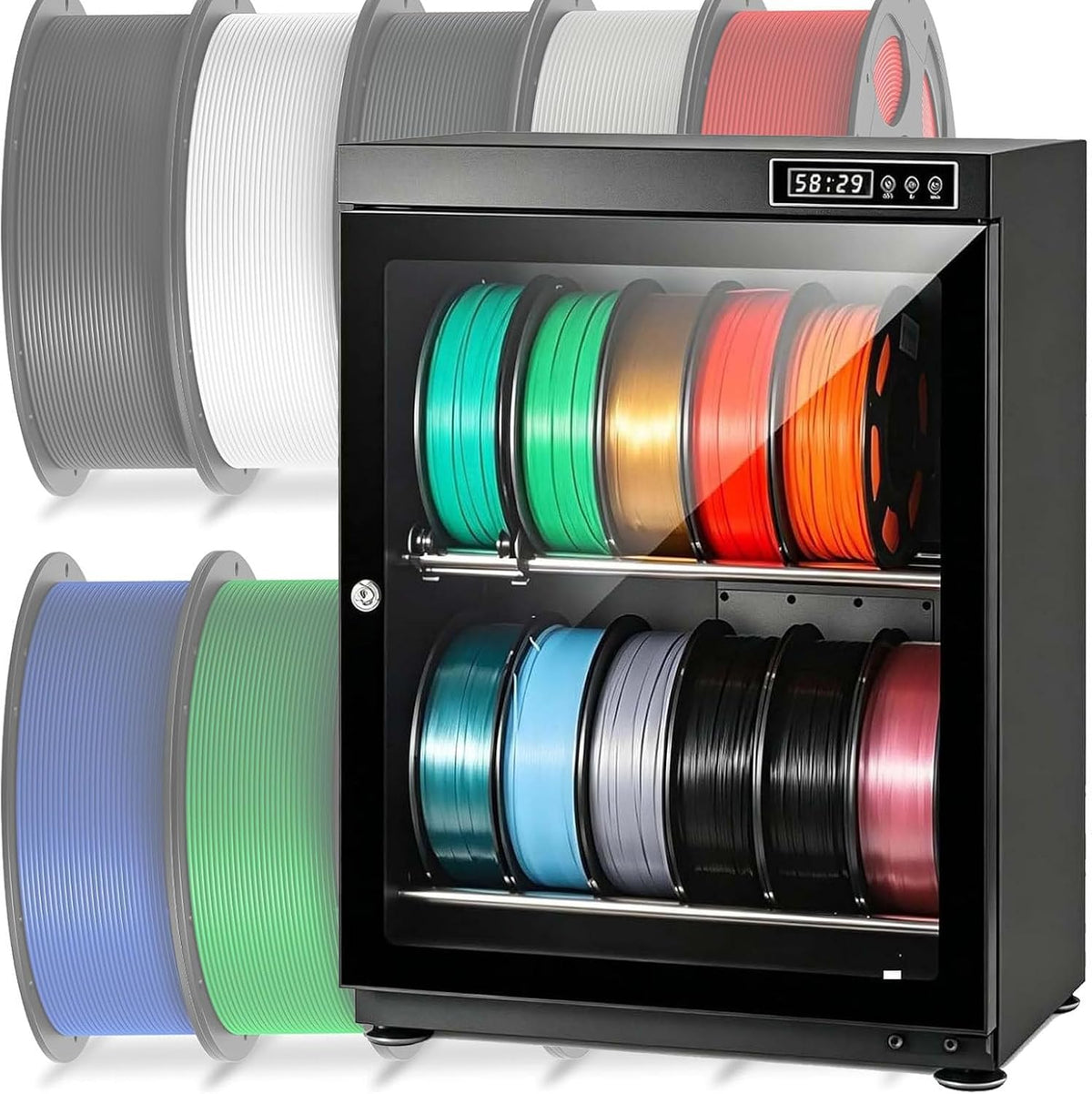 WEIMILOR 3D-Drucker, 70 L, Grau, Versiegelter Trockenschrank für filamente mit Gestell, Bietet Platz für bis zu 12/21 Spulen