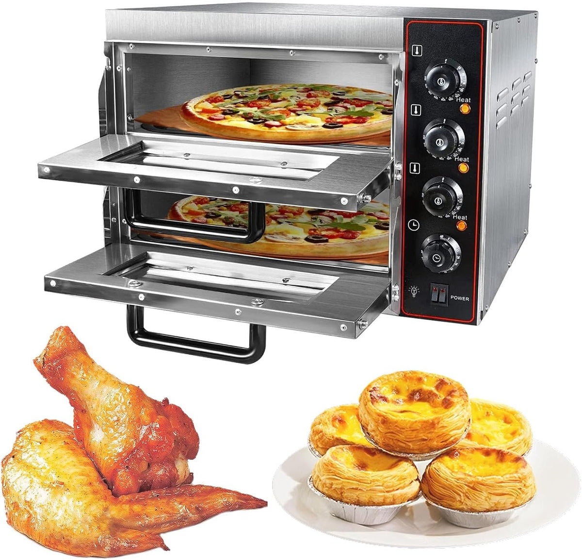 Pizzaofen, 40 Cm, 3 Kw, Silber, Gewerblicher Tisch, DoppelstöCkiger Tischbackofen Elektro-Backofen Aus, FüR Den Innenbereich