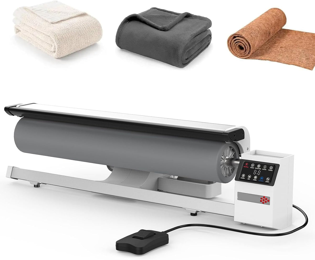 Drehbares Dampfglätter, 90 cm, Schwarz, Dampfbügeleisen mit 70 g/min Dauerausgang, Rolle für schwere Stoffe, Fußpedalsteuerung