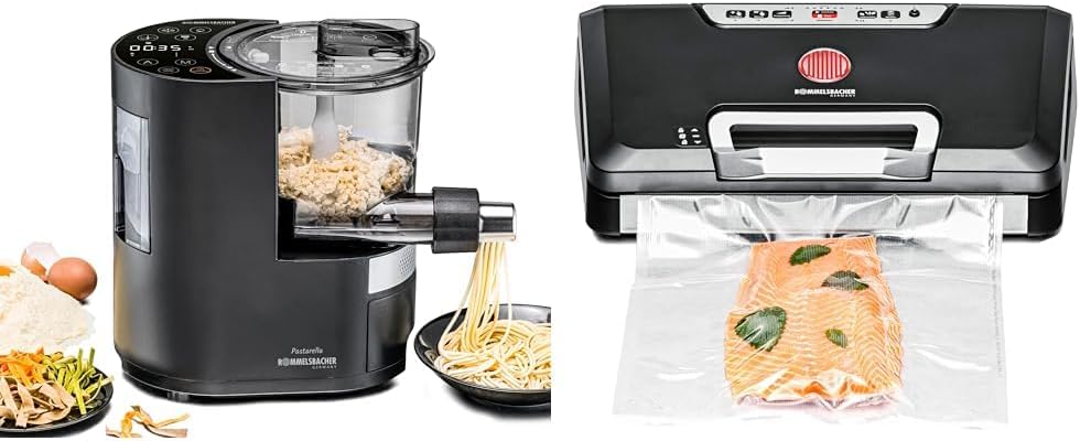 Rommelsbacher Nudelmaschinen, 15 Liter, Schwarz, Elektrische Nudelmaschine PM 220, bis zu 800 g & Vakuumierer VAC 485-Absaugleistung /M