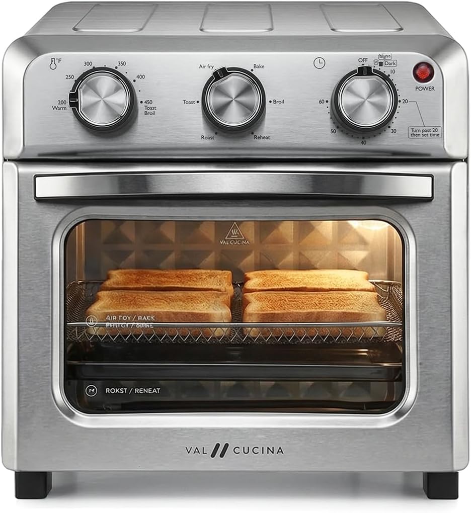 VAL CUCINA Heissluftfritteuse, Schwarz, 6 in 1 Air Fryer Toaster Ofen Combo