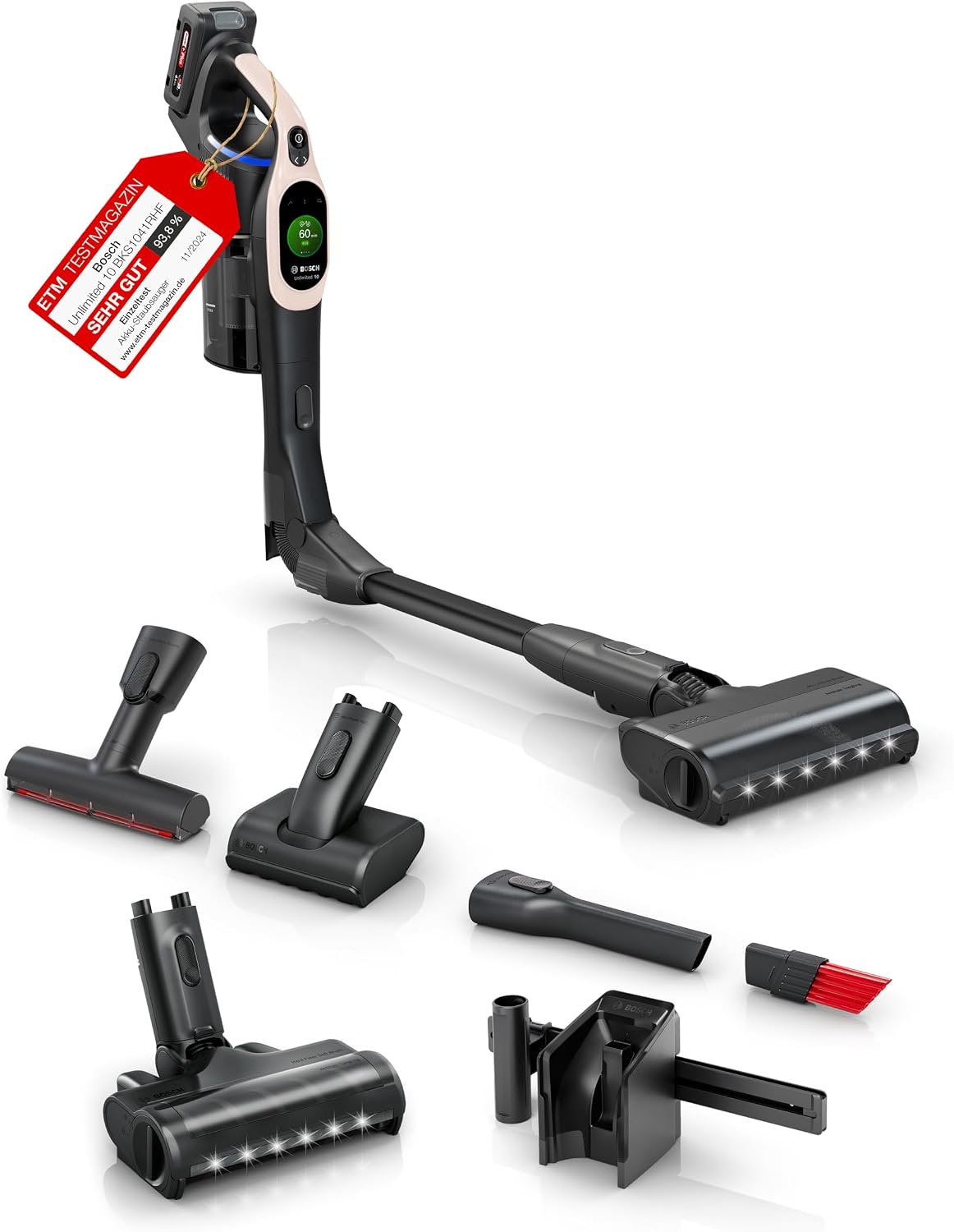 Bosch Staubsauger, 4.0 Ah, Rosa, Akku- Unlimited 10 BKS1041RHF, kabellos, MicroClean Technology, TFT-Display, Staubkomprimierung