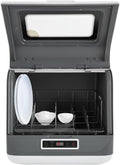 Kozivmo Tischgeschirrspüler, 800 W, PP, ABS, Edelstahl, Weiß, Mini Geschirrspüler, freistehend Tragbarer Geschirrspüler mit 360° drehbare