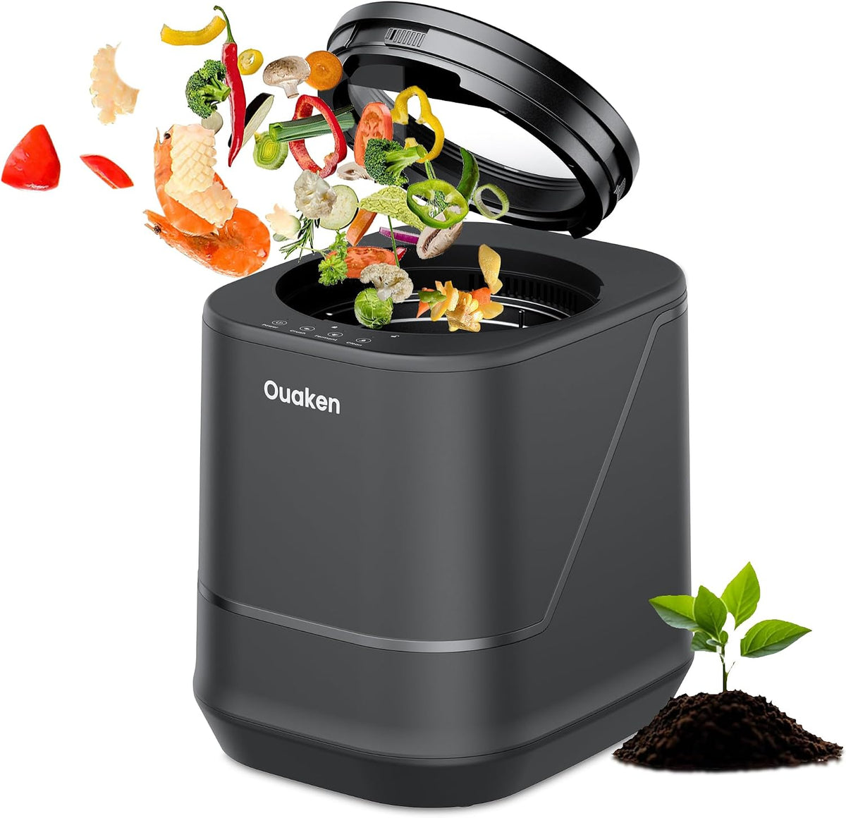 Ouaken Komposteimer, 4 L, Schwarz, Elektrischer Komposter Küchen, Smart Küchen