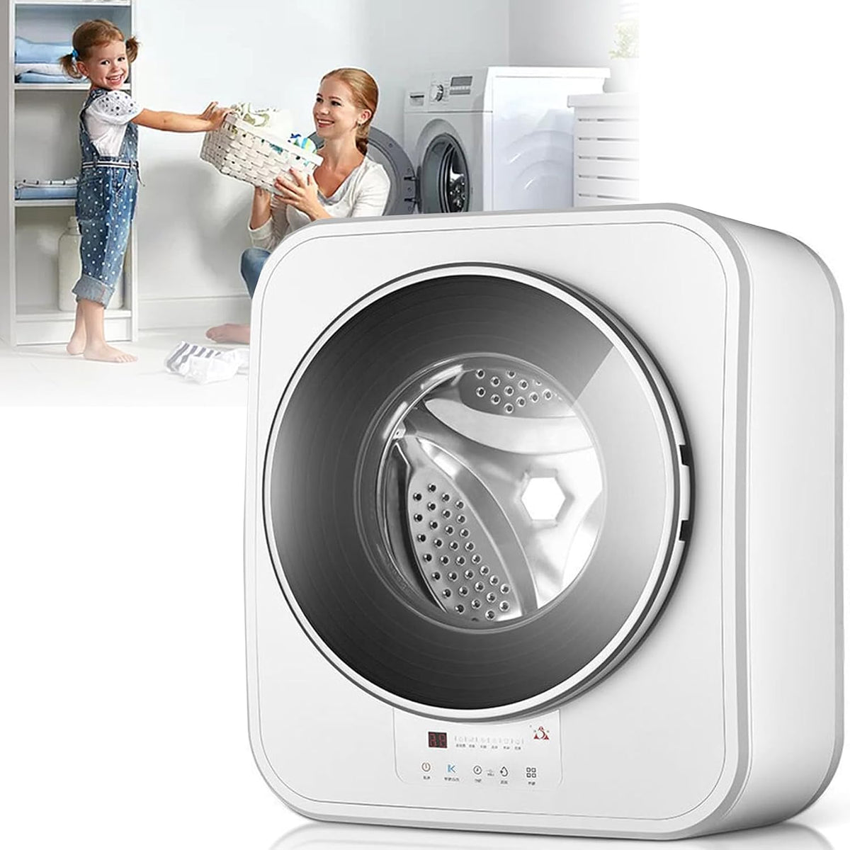 Waschmaschine, Weiß, Mini Vollautomatische mit Schleudertrockner, Wandmontiertes Design für einfache Bedienung