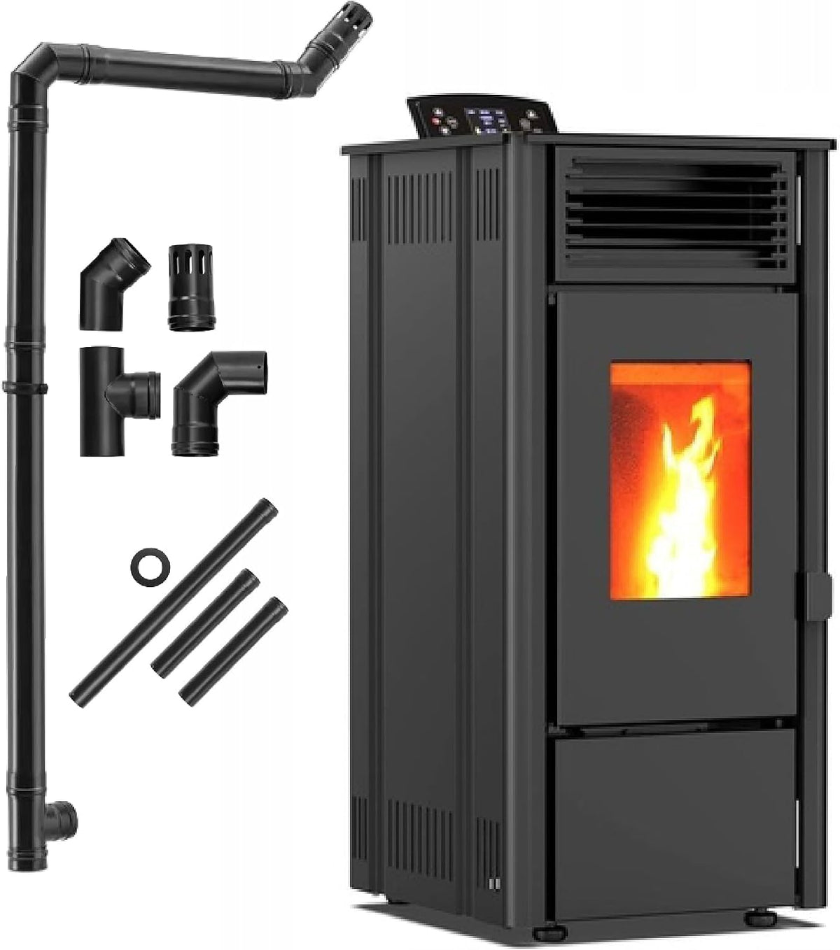 THUNDER Pelletheizungen, 8.1 KW, Schwarz, Pelletofen Freistehend mit WLAN, Pelletheizung mit Thermostat, Automatischer Pelletzufuhr
