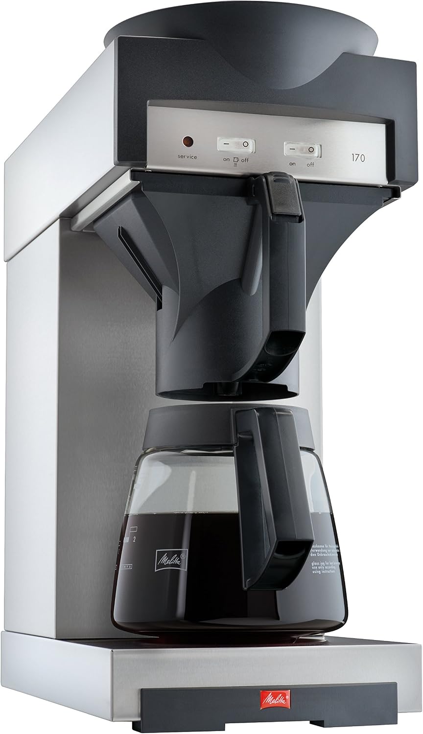 Melitta Kaffeemaschine, 1,8 l, 17M, Silber/Schwarz, 20348 Filter mit Glaskanne, Warmhalteplatte, Edelstahl/Schwarz