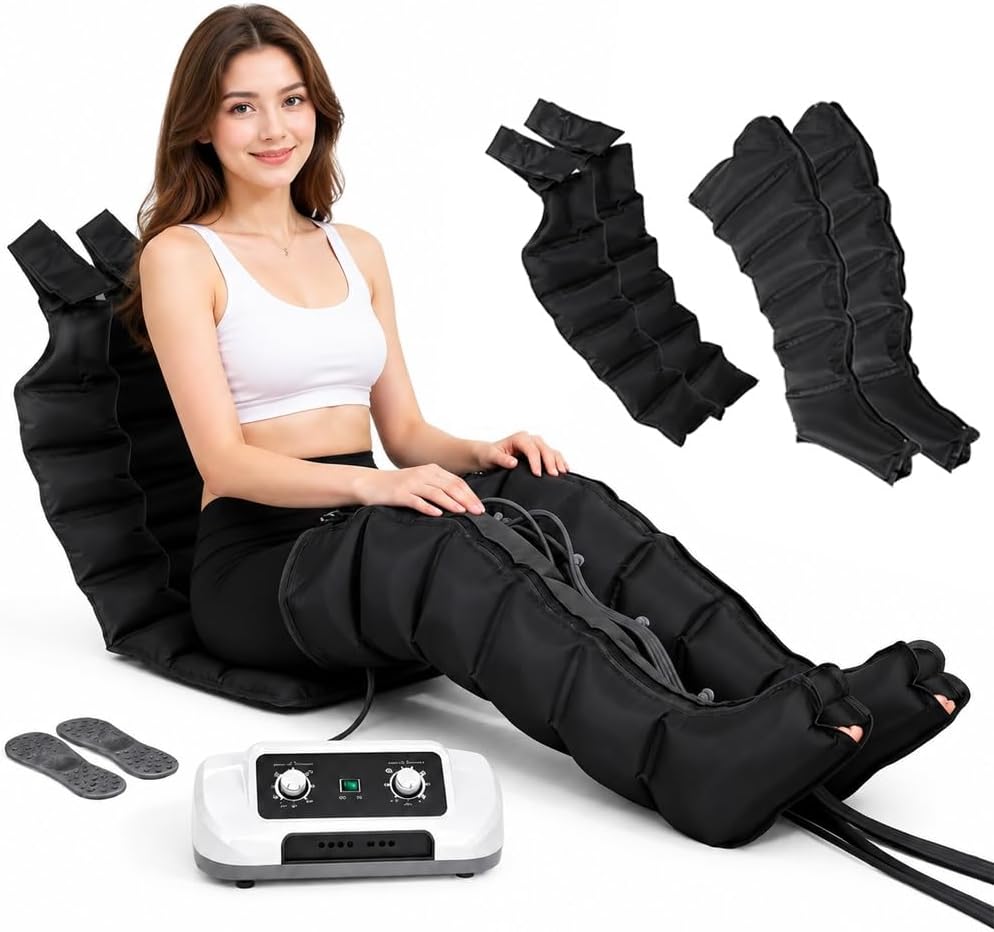 ZHAOSJ Fußmassagegeräte, Schwarz, Lymphdrainage Gerät für Beine und Bauch, 6 Kammern Professionelles Beinmassagegerät