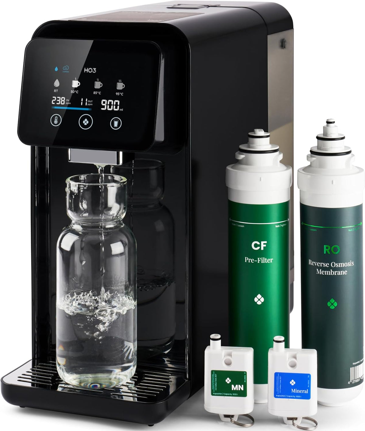 HO3 Wasseraufbereiter, Schwarz, Home One Auftisch Osmoseanlage für Trinkwasser mit 4, 95°C), 10 Stufen Wasserausgabe