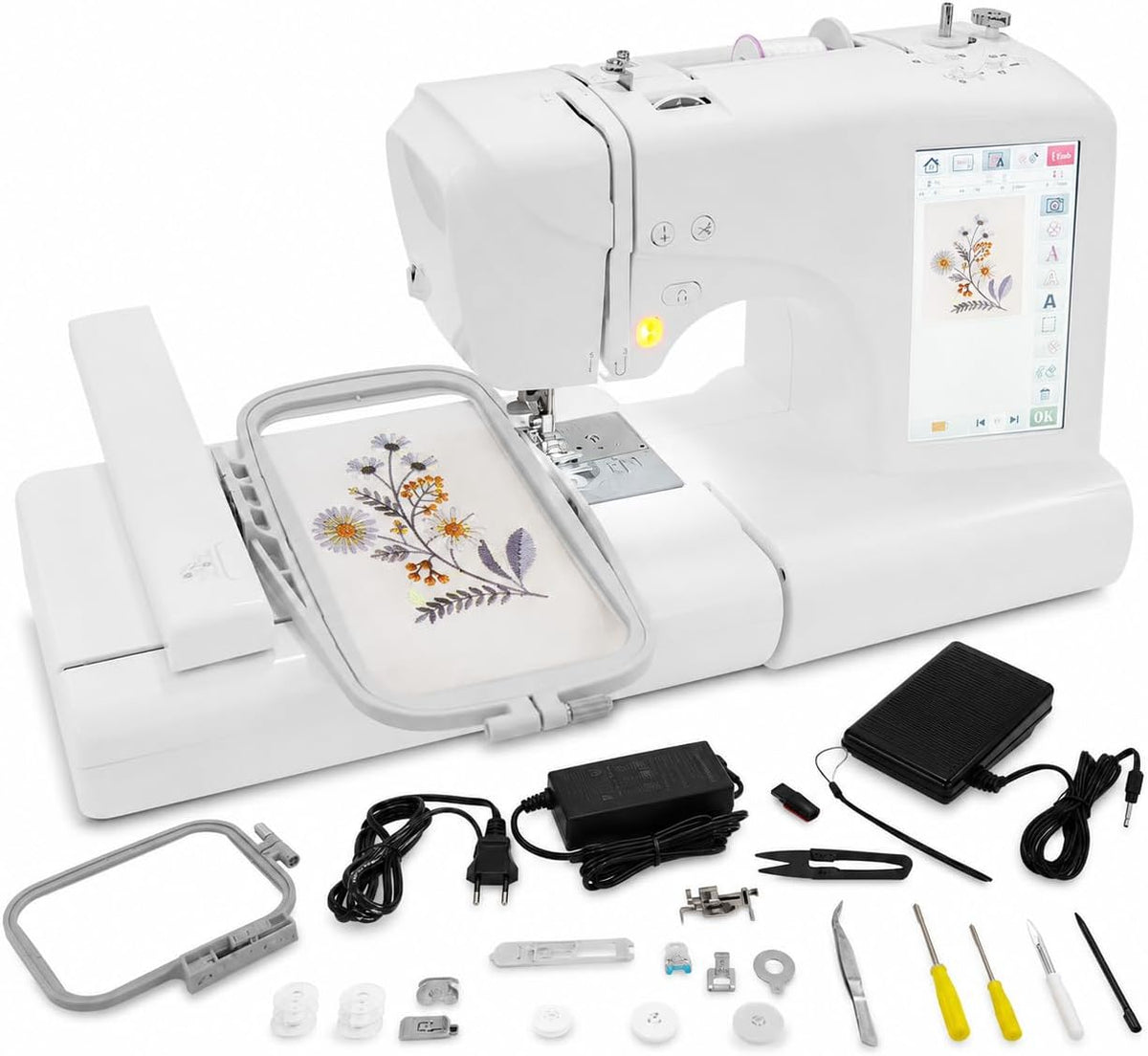 ravixia Stickmaschinen, Schwarz, Computergesteuerte Stickmaschine mit Nähfunktion und, Mit 96 Stickmustern USB Fußpedal und Fadenbrucherkennung