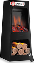 KAMINIO Elektrokamin, Braun, Elektrischer Gartenkamin Kai - Elektro Terrassenofen mit, 3D-Flammeneffekt, Holzfach
