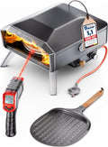 LIKAYA Pizzaofen, 6,2 kW, Schwarz, NeroSpin Gas, Outdoor Gas 450°C - Gas Pizza Ofen Outdoor mit Pizzastein, Pizzaschaufel