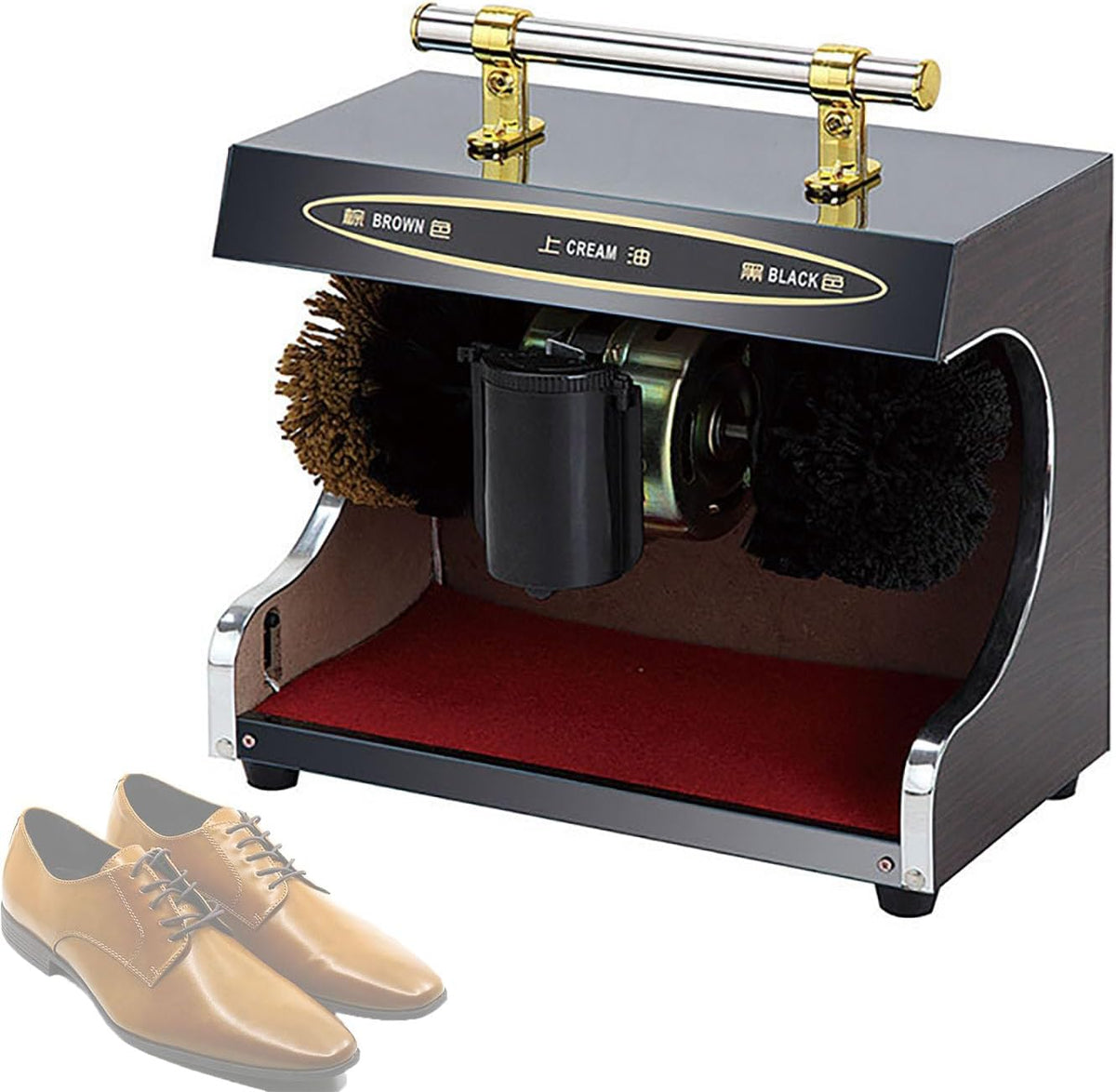 Schuhputzmaschine Schuhreiniger, ≤ 60 dB., Schwarz, mit Staub- und Polierbürste, Sohlenreiniger für Haushalt und Gewerbe