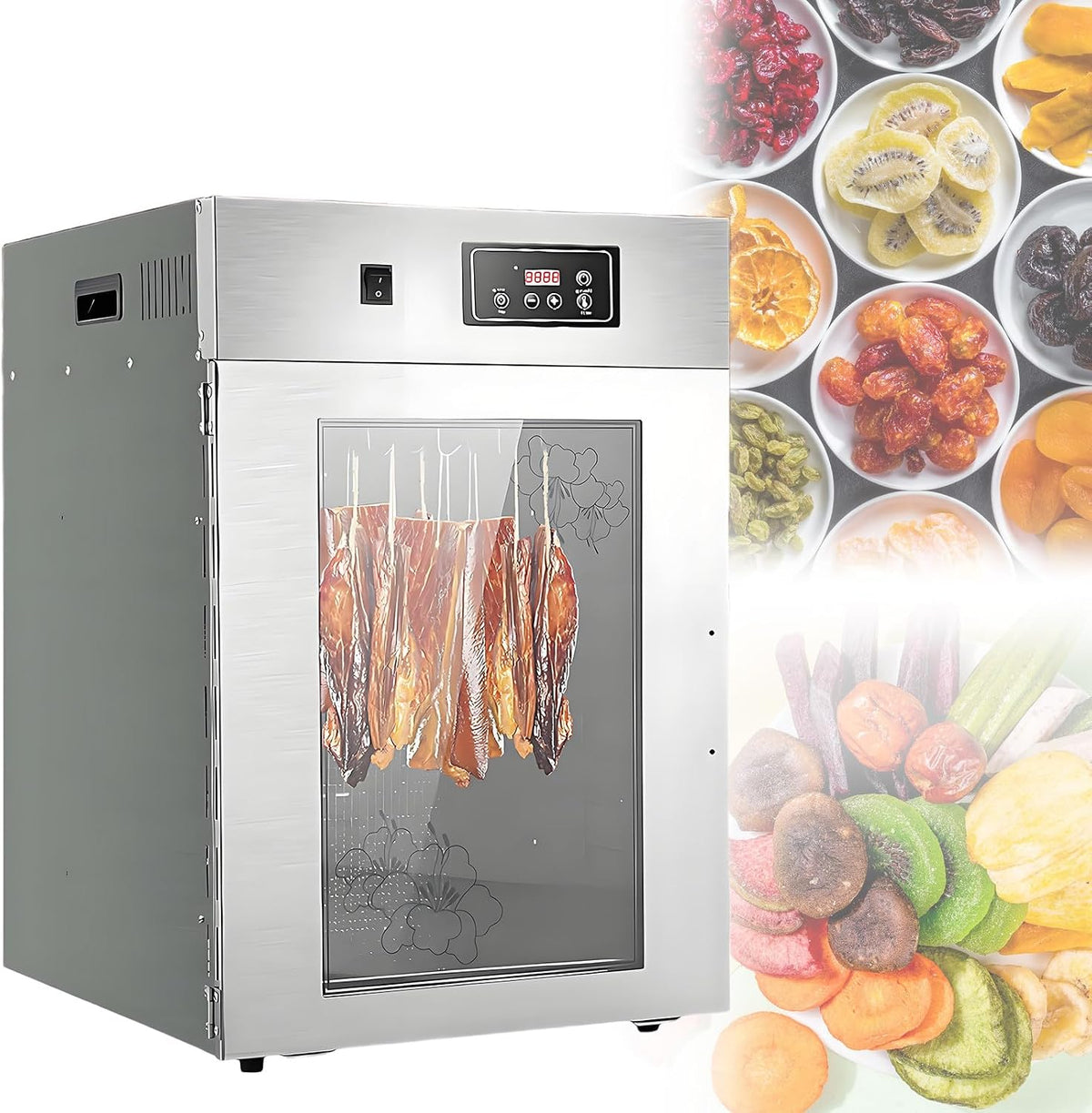 AETEREOS Dörrautomaten, 220 V, 30 L, Silber, Heimfleischtrockner, Gewerblicher Lebensmitteltrockner: 360° rotierender