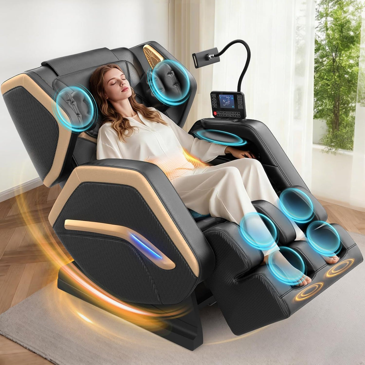 NAGLIFOR Audiogerät, Grau, Massagesessel, Ganzkörper-Massagestuhl, 14 Massagerollen, Rücken- und Beinheizung, Fußmassage