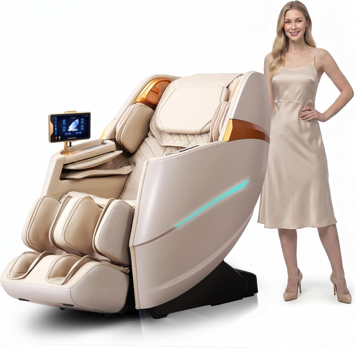 HealthRelife Powerstation, Beige, 2026 Business Class 4D Massagesessel DIY-Programme, App-Steuerung, Sprachsteuerung