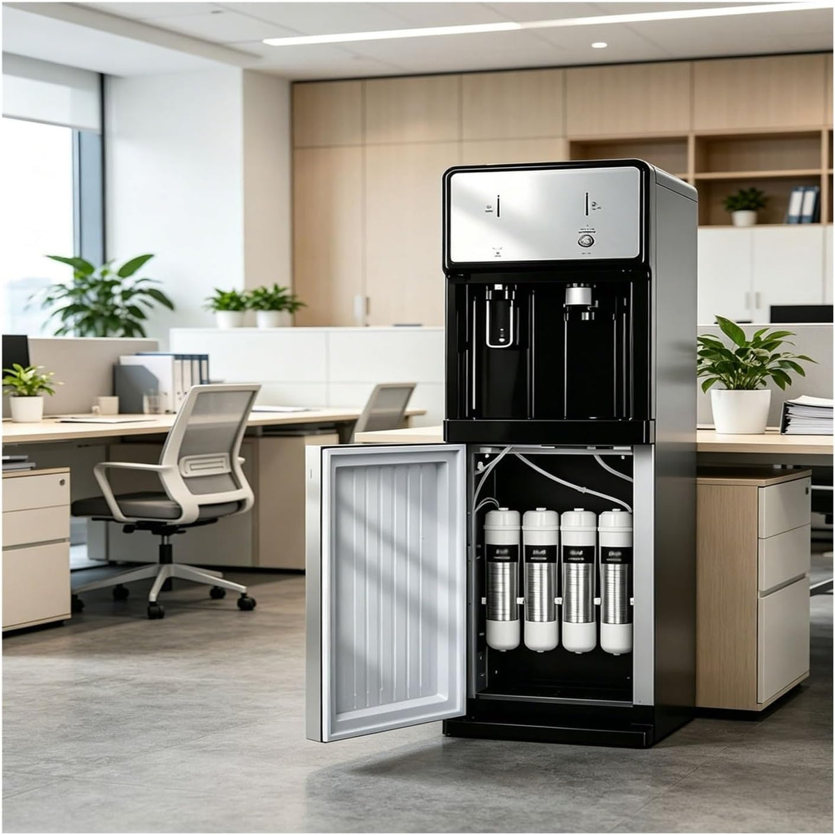 Wasserspender, Grau, mit Filter, Elektrischer Kühlung, mit 3 Temperaturstufen, Tisch-Wasserautomat, für Küchen