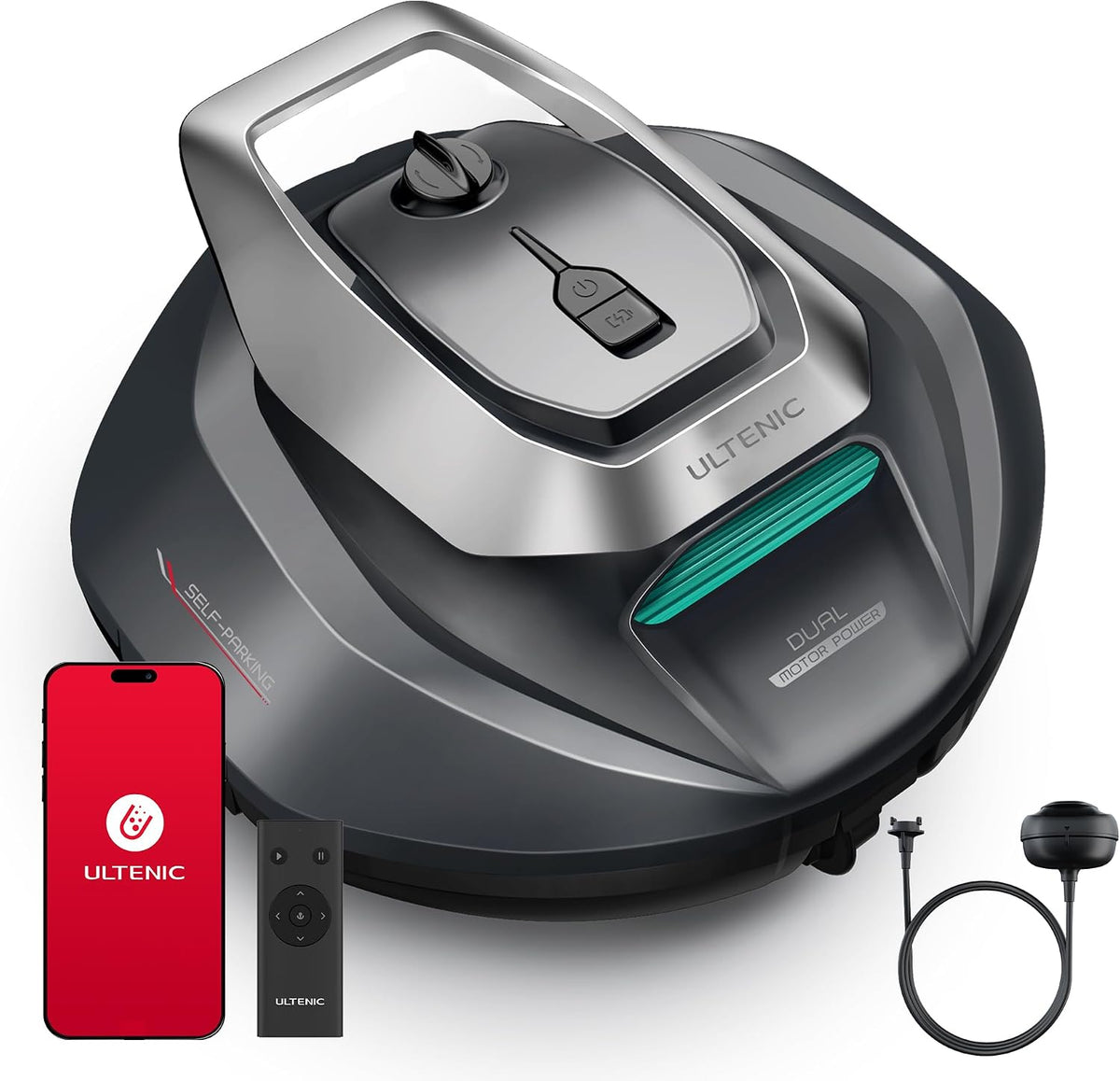 Ultenic Poolroboter, Grau, Pooleco 10s, Akku mit 3 Motoren, 90Min, Fernbedienung und App-Steuerung, Automatisches Parken