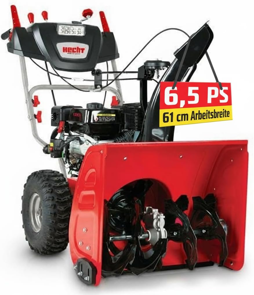 Hecht Schneefräse, 4,5 kW, 13m, Schwarz, 9661SE Benzin (E-Start, 5 PS, LED-Strahler, Antrieb, Wurfweite)
