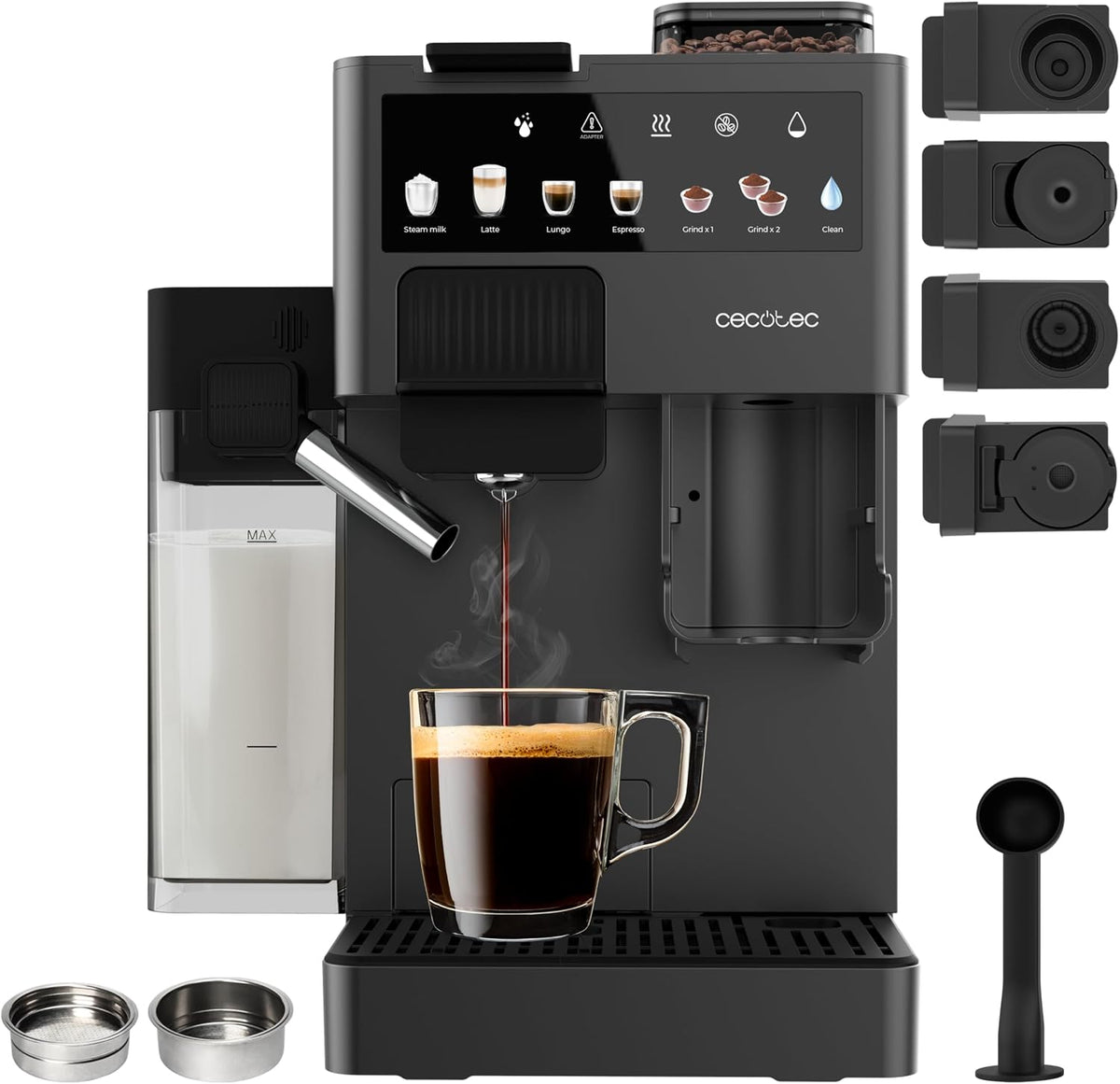 Cecotec Kaffeemaschine, 1400 W, Schwarz, Freestyle Grind & Latte Kaffeekapselmaschine