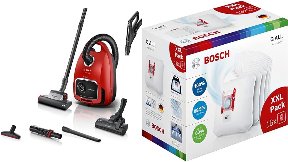 Bosch Hausgeräte Staubsauger, 700 W, Rot, mit Beutel ProAnimal Serie 6 BGL6TPET, Boden, & 16x beutel Typ G All BBZ16GALL
