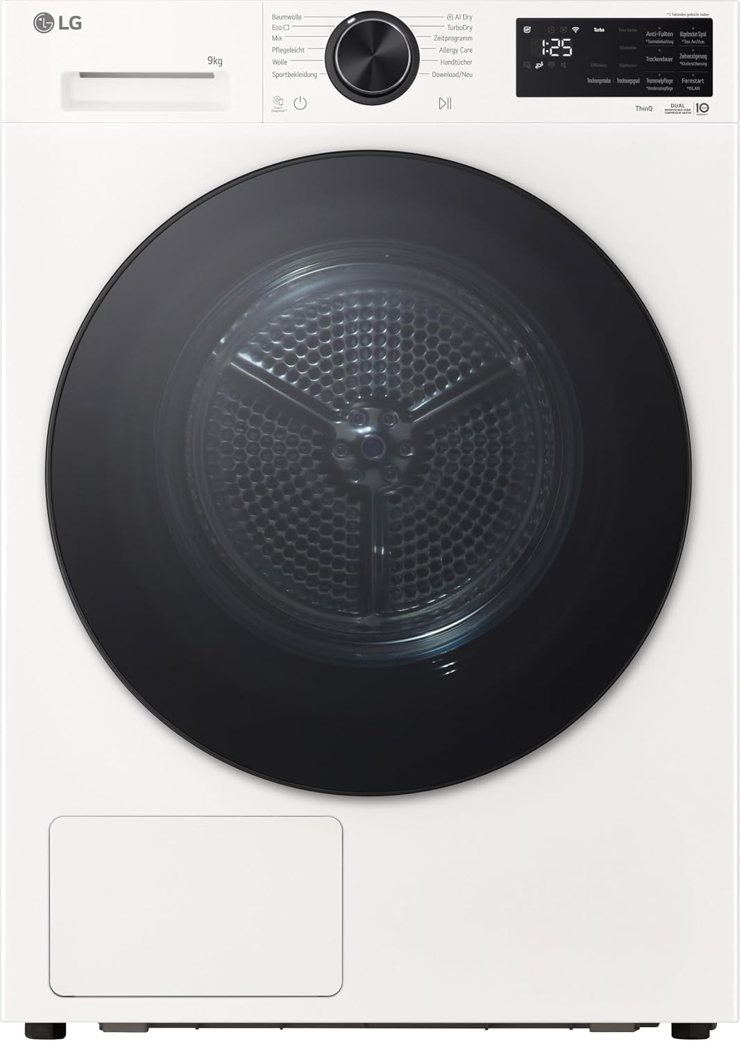LG Wäschetrockner, 9 kg, Weiß, RT90X7 Trockner (B, ) mit Wärmepumpentechnologie (LED-Display, selbstreinigender Kondensator