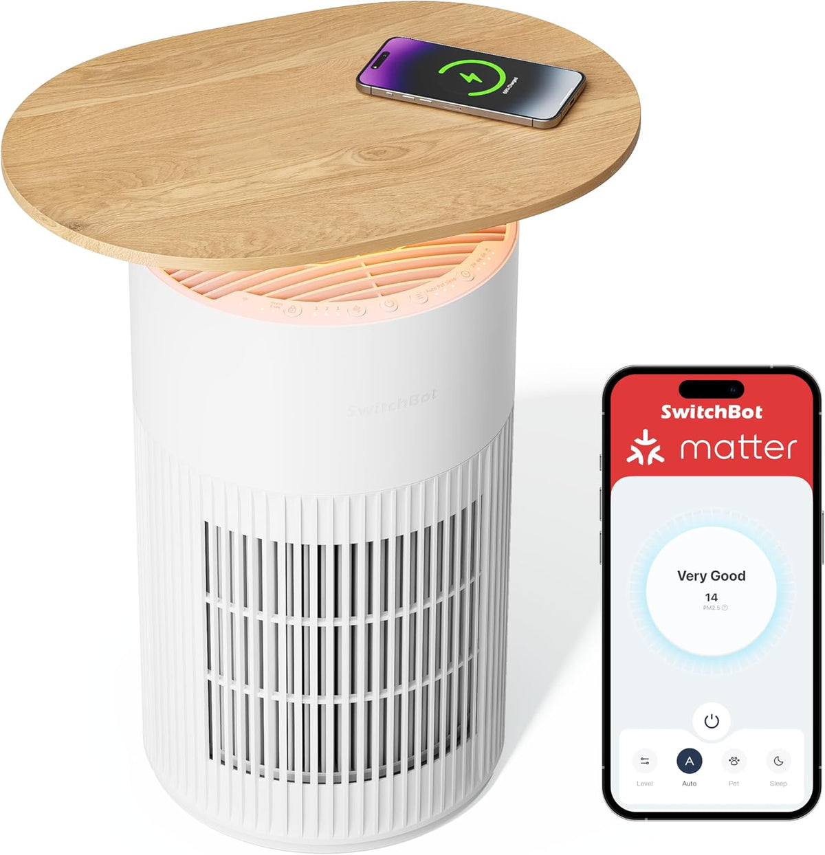 SwitchBot Dunstabzugshaube, 400m, Weiß, Luftreiniger mit App-Steuerung und Nachtlicht, CADR ³/h bis zu 83㎡ Zimmer