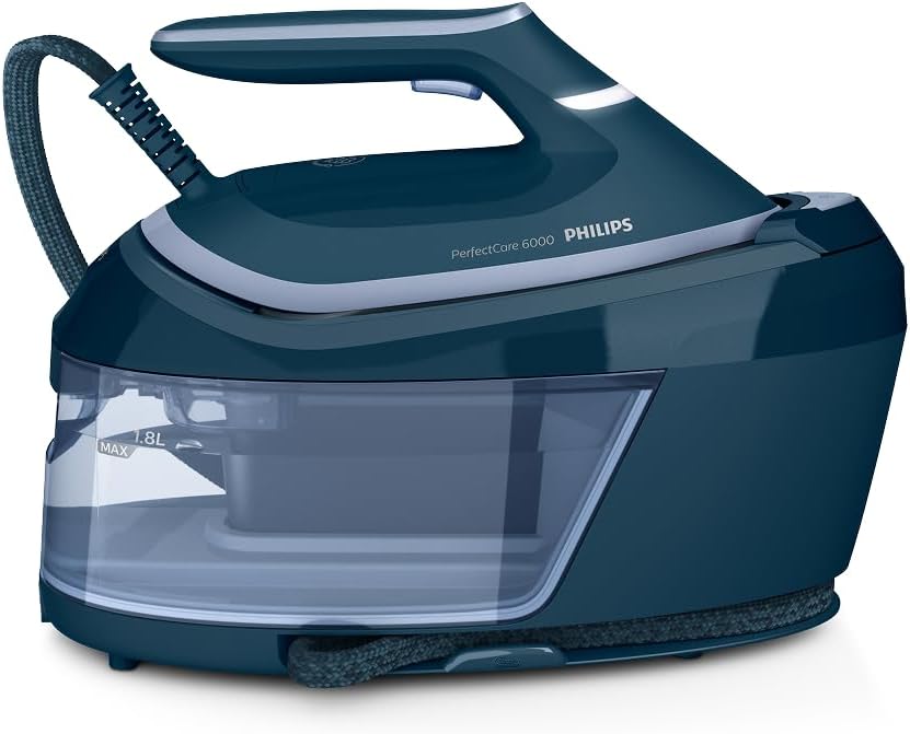PHILIPS Dampfbügelstationen, 6,5 Bar, 2400 W, 1,8 L, Blau, Dampfbügelstation 6000 Serie, 500 g Dampfstoß, Pumpendruck